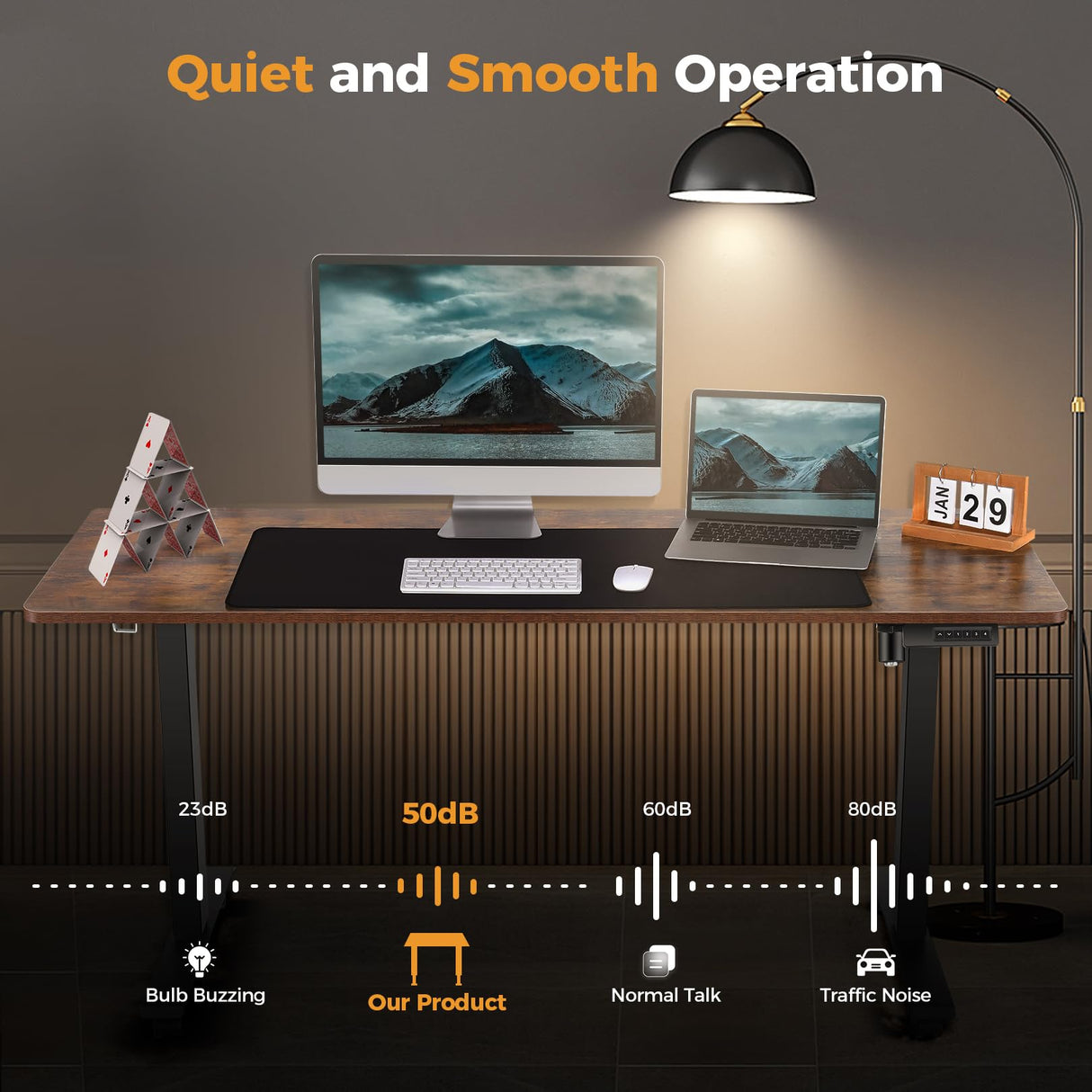 KORGOL Electric Standing Desk 63 x 24 Inches Adjustable Height Sit Stand Up Desk for Home Office Computer Workstation with 2 USB Ports 3 AC Power Outlets Memory Preset and Wheels,Brown KORGOL