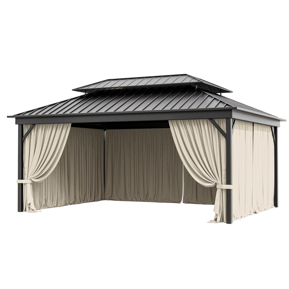 12'x16' Gazebo Curtains Outdoor Waterproof with Hanging Rings, 4-Panel Double Zipper Sidewalls Universal Replacement Privacy Curtain, Outdoor Gazebo Curtains for Patio, Backyard(Curtains Only) Snubbull