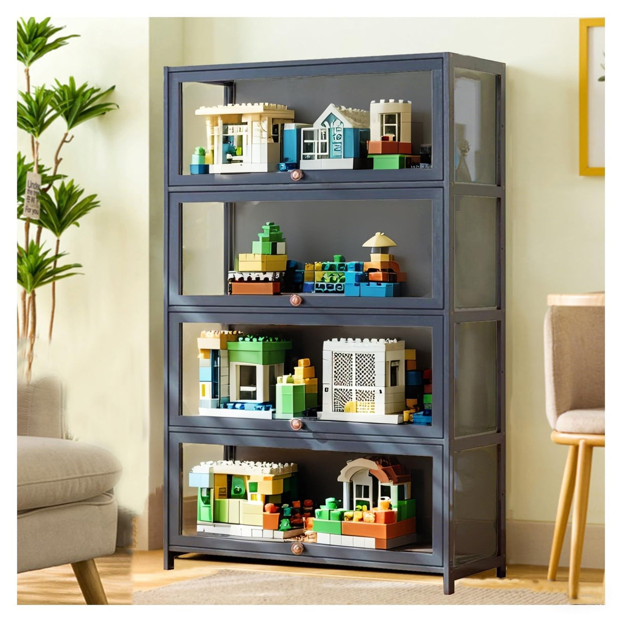 NENAGGE Curio Display Cabinet with Acrylic Doors for Collectibles Small Curio Cabinet 4 Tier 3 Tier Figures Display Case Toys Display Shelves Vitrina Storage Cabinet,Gray,4 Tier_Flip Up Door NENAGGE