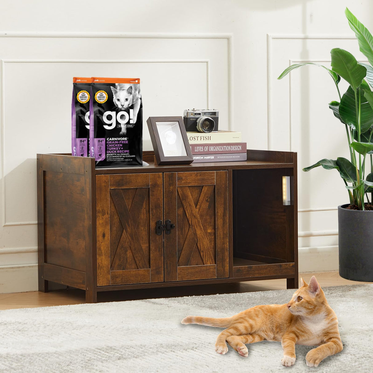 CHARMELEON Cat Litter Box Enclosure,Hidden Litter Box Furniture Cabinet with Scratch Pad & Sensor Light,Wooden Pet House Side End Table for Living Room,Bedroom,31.5" Lx19.69 Wx19.69 H(Rustic Brown) CHARMELEON