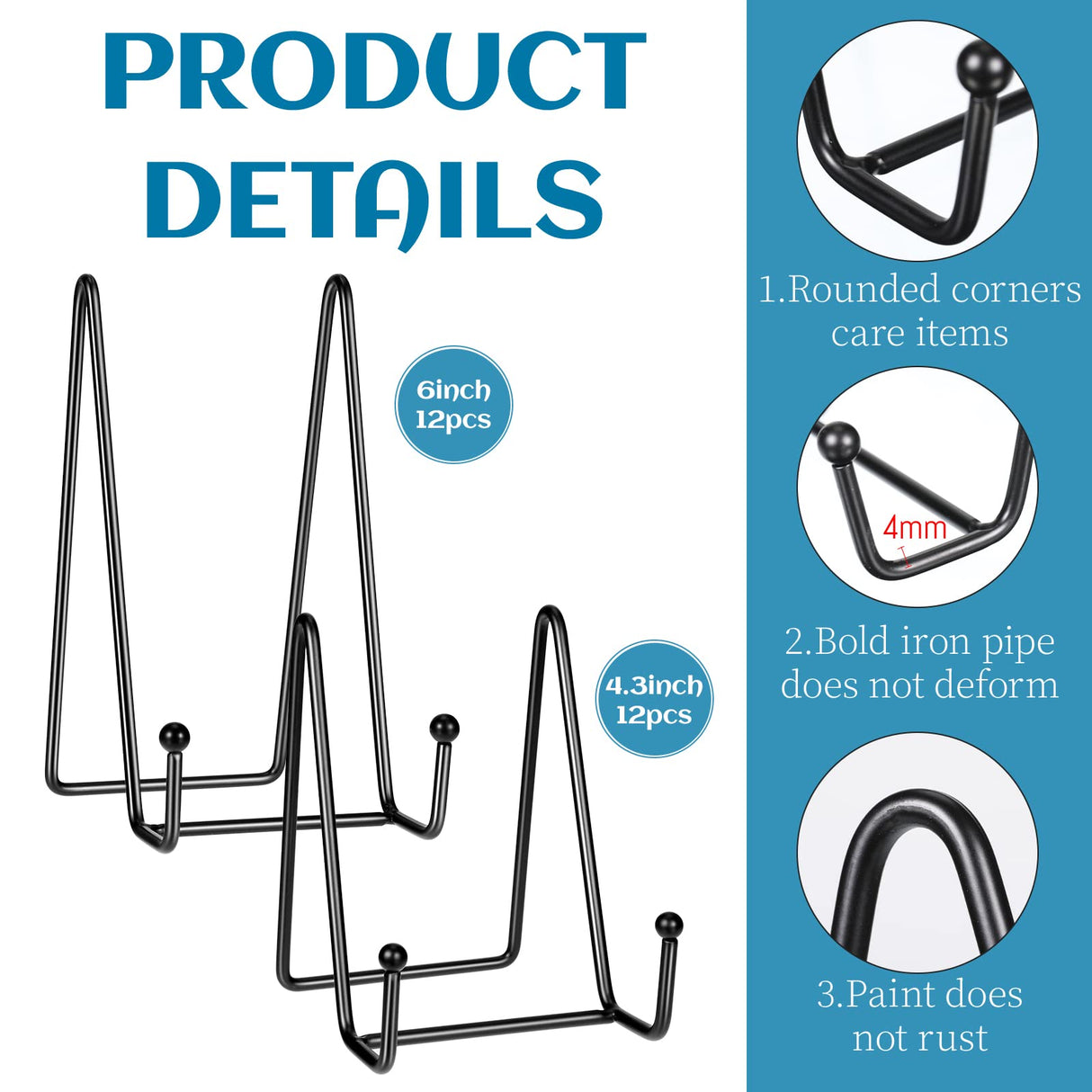 Mixweer 24 Pcs Plate Stands for Display Metal Display Stand Photo Easel Stand Book Holder Picture Stand for Decorative Display Easels Picture Frame Stand Plate Rack (4.3 Inch, 6 Inch) Mixweer