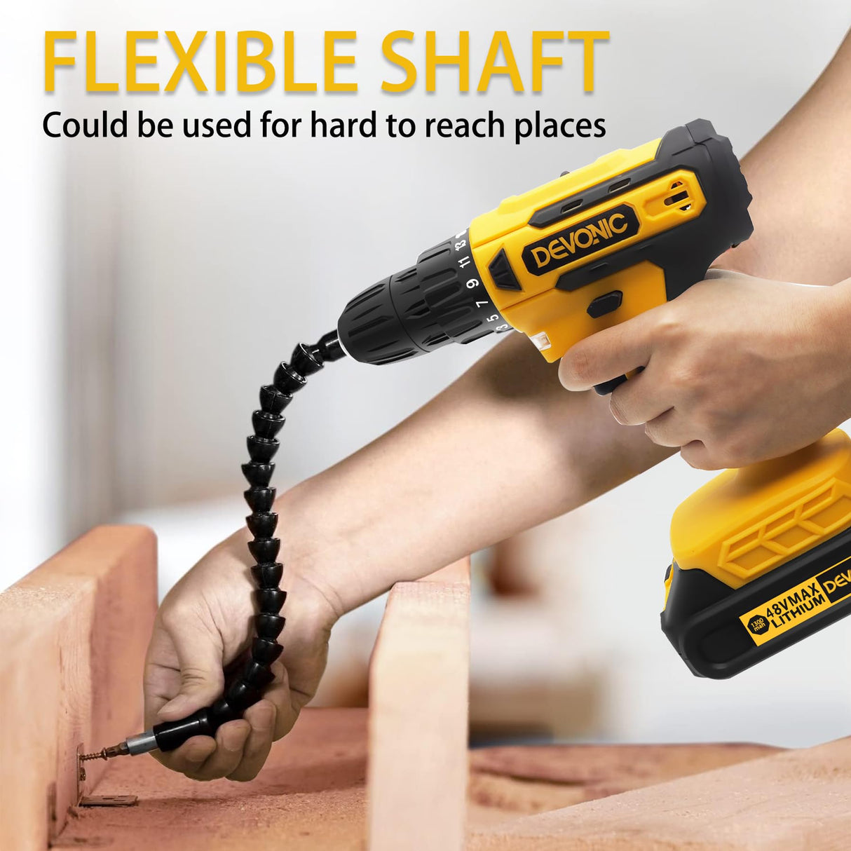 DEVONIC Cordless Drill Set,21V Electric Drill with 1 Lithium Battery and Charger,3/8"Keyless Chuck,25+1 Torque Setting and 28pcs Drill Screwdriver Bits XGOLD