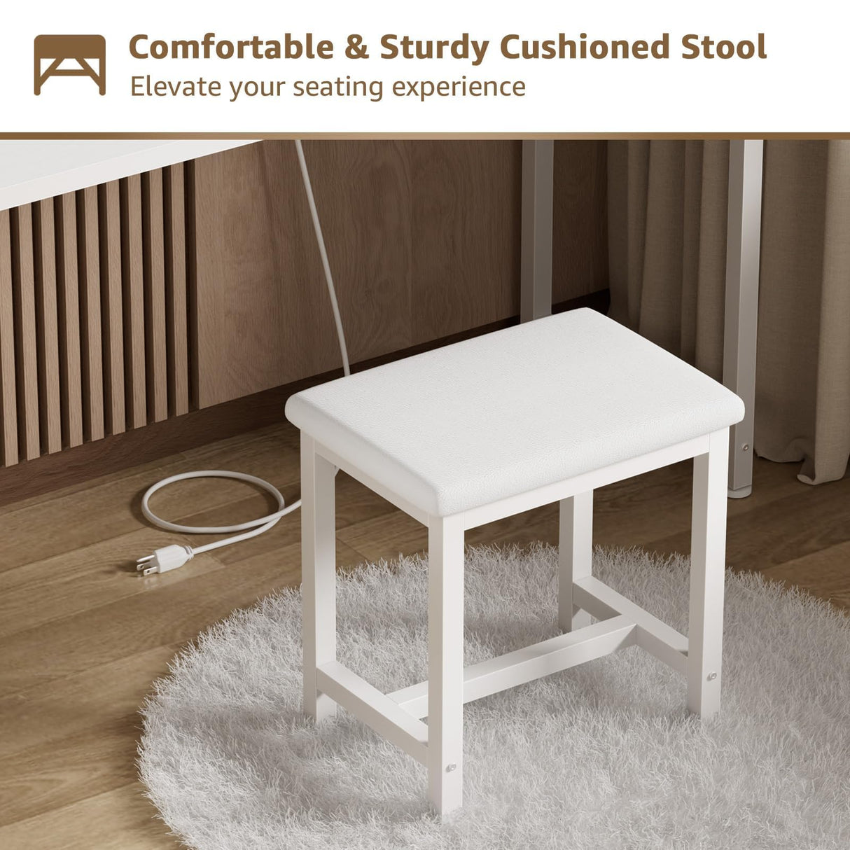 KAI-ROAD White Makeup Vanity Desk with Mirror and Lights Big Vanitys Set with Chair, Drawers and Power Outlet, Dressing Table Vanities for Girls Bedroom 47“ KAI-ROAD