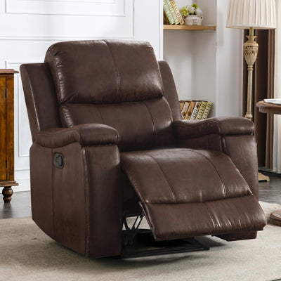 CANMOV Leather Recliner Chair, Classic and Traditional Manual Recliner Chair with Overstuffed Arms and Back, Manual Single Sofa with Concealed Cup Holders,Red Brown
