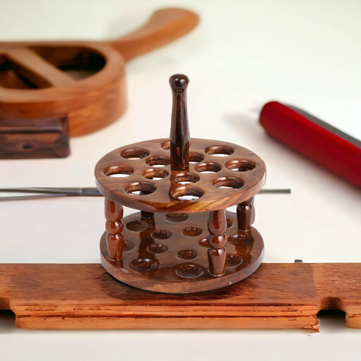 Brainmart Wooden Crochet Hooks Holder - 12 Holes Storage Organizer for Crochet Tools, Crochet Hooks Holder, Rosewood Knitting Needle Storage for Crocheters Brainmart