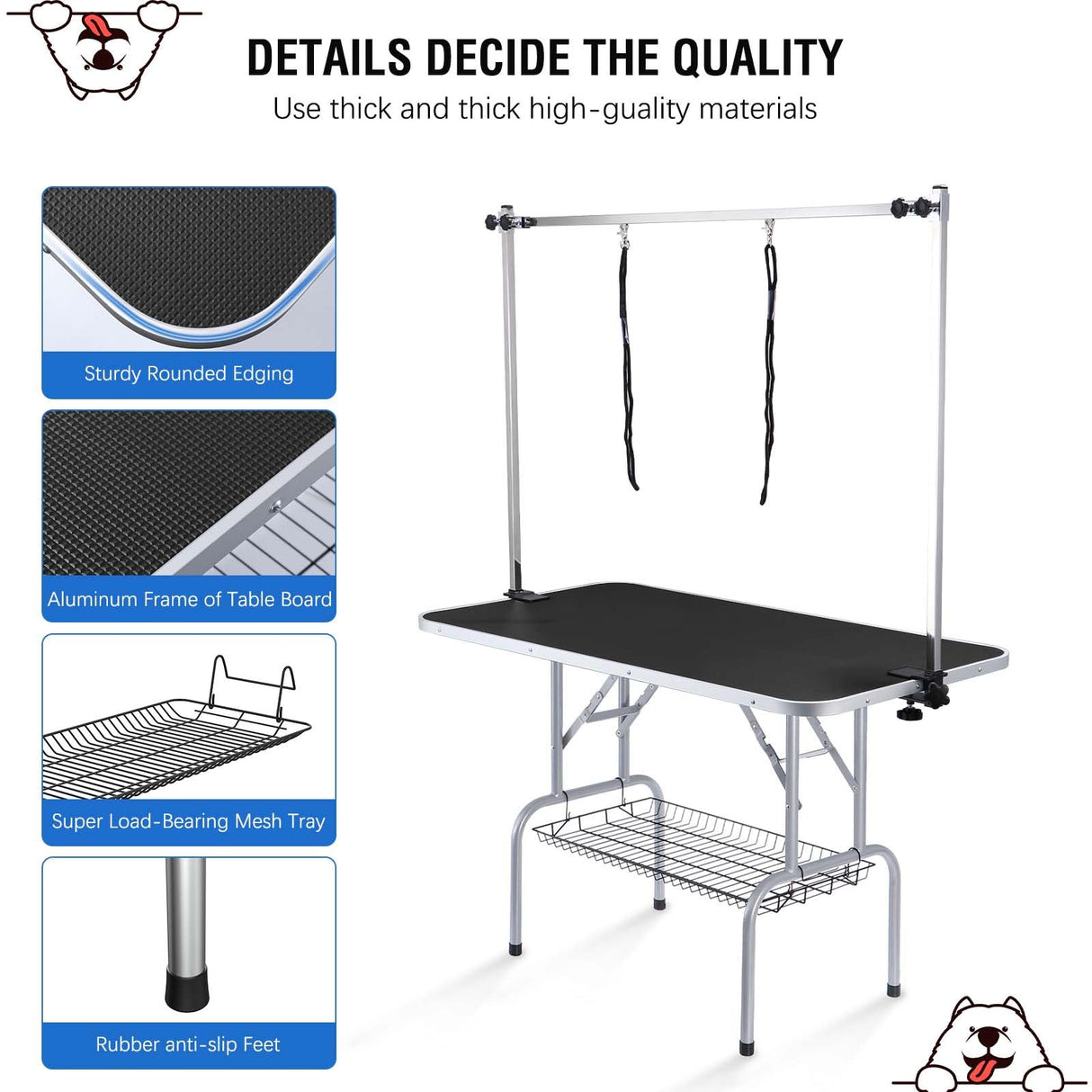 Unovivy Dog/Pet Grooming Table Foldable Height Adjustable - 36-inch Portable Dog Grooming Table with Arm Noose & Mesh Tray, Maximum Capacity Up to 300lbs (Dark Black) Unovivy