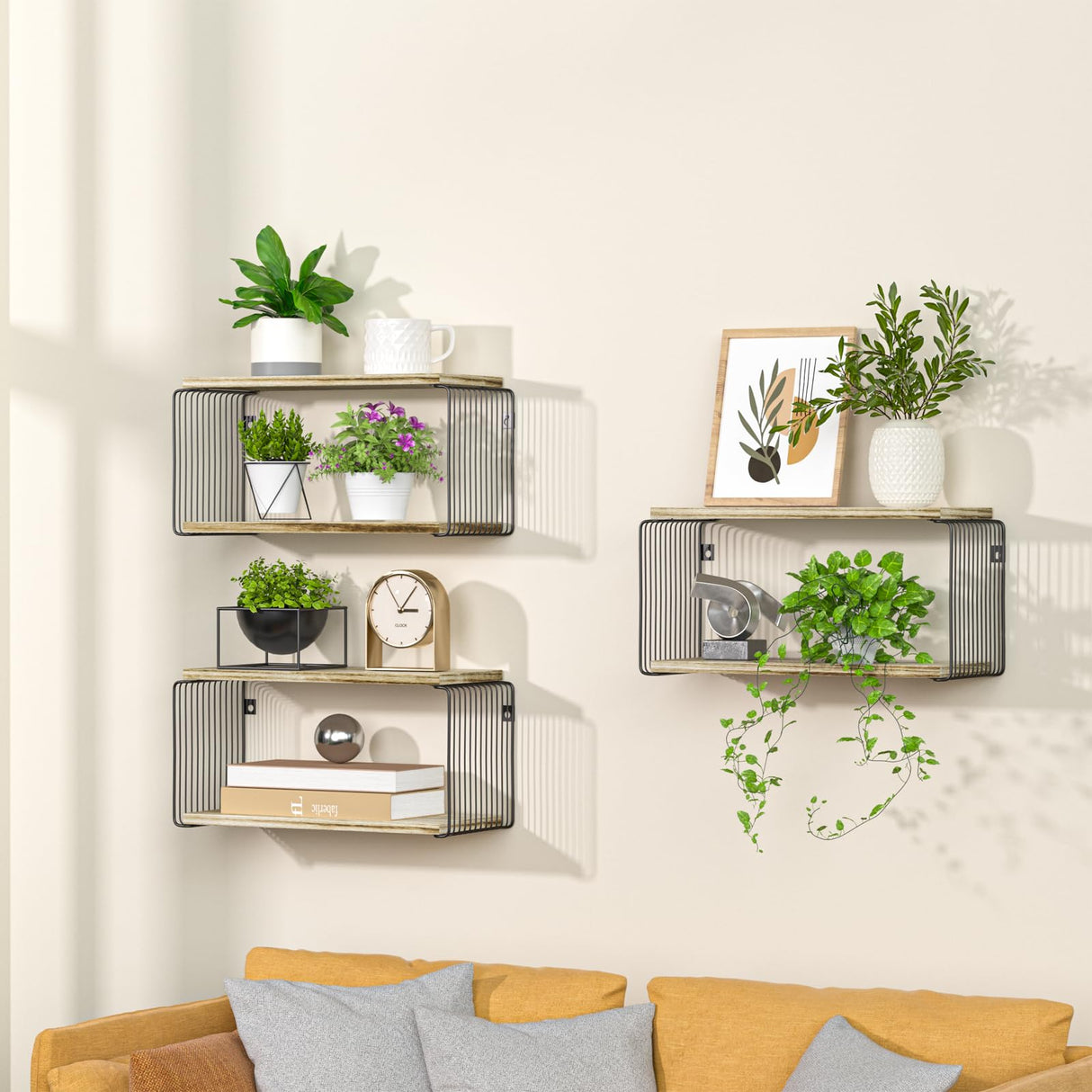 Adowes Modern Geometric Floating Nightstand - 2 Tier Carbonized Black Wall-Mounted Bedside Table Adowes