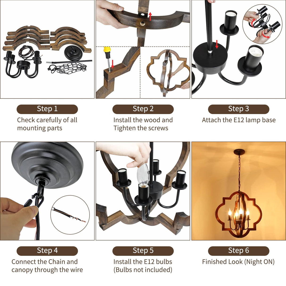 Rviezza 19.49'' Farmhouse Wood Chandelier, 4-Light Rustic Dining Room Light Fixture, Orb Chandelier Light Adjustable Height, Pendant Lighting for Kitchen Island Foyer Living Room Over Dining Table Rviezza