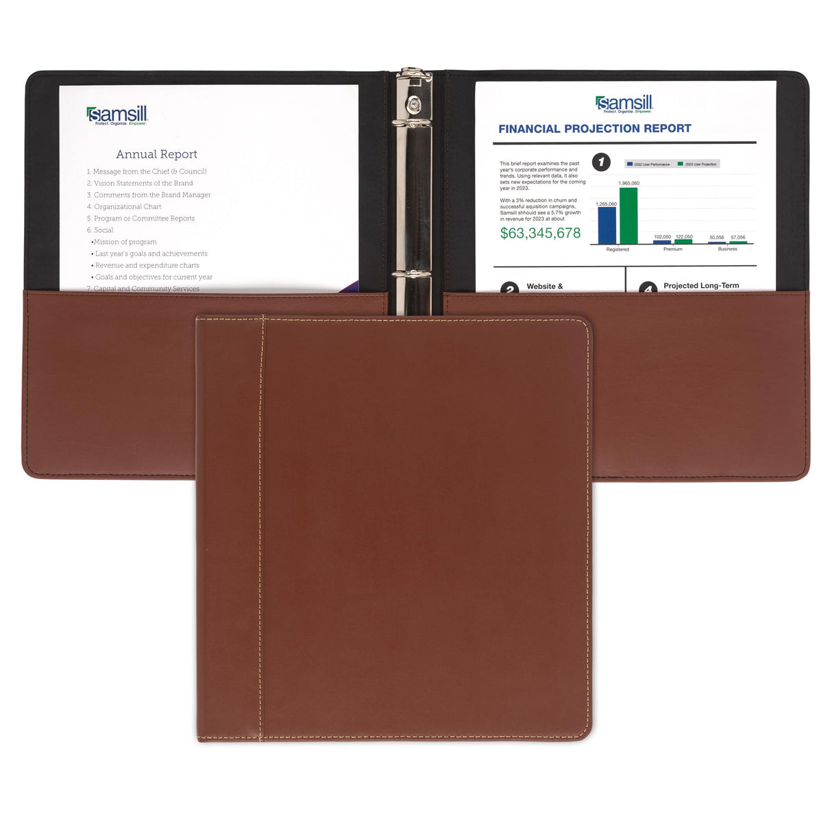 Samsill 1 Inch 3 Ring Binder, Leather, Brown with Contrast Stitching, 8.5X 11 Inch, 3 Rings, Notebook Binder, Portfolio Organizer, Planner, Journal Samsill