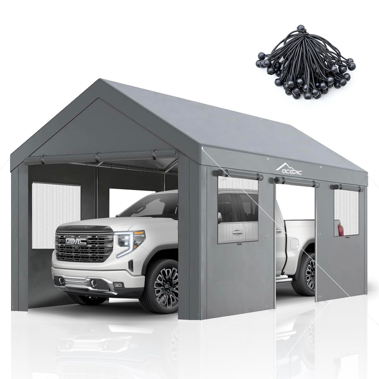 Acepic Carport 10x20ft Heavy Duty Carport Features Roll-up Windows & Doors, Portable Garage with UV Resistant Waterproof All-Season Tarp for Car, Truck, Boat Acepic
