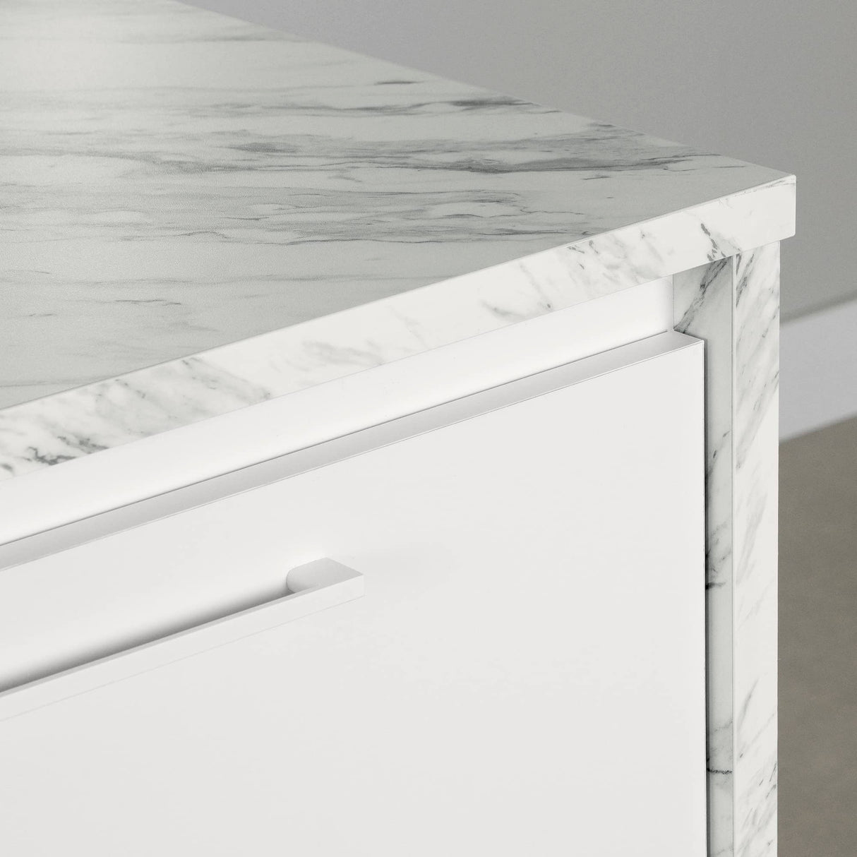 South Shore Myro Kitchen Island, Faux White Marble and White South Shore