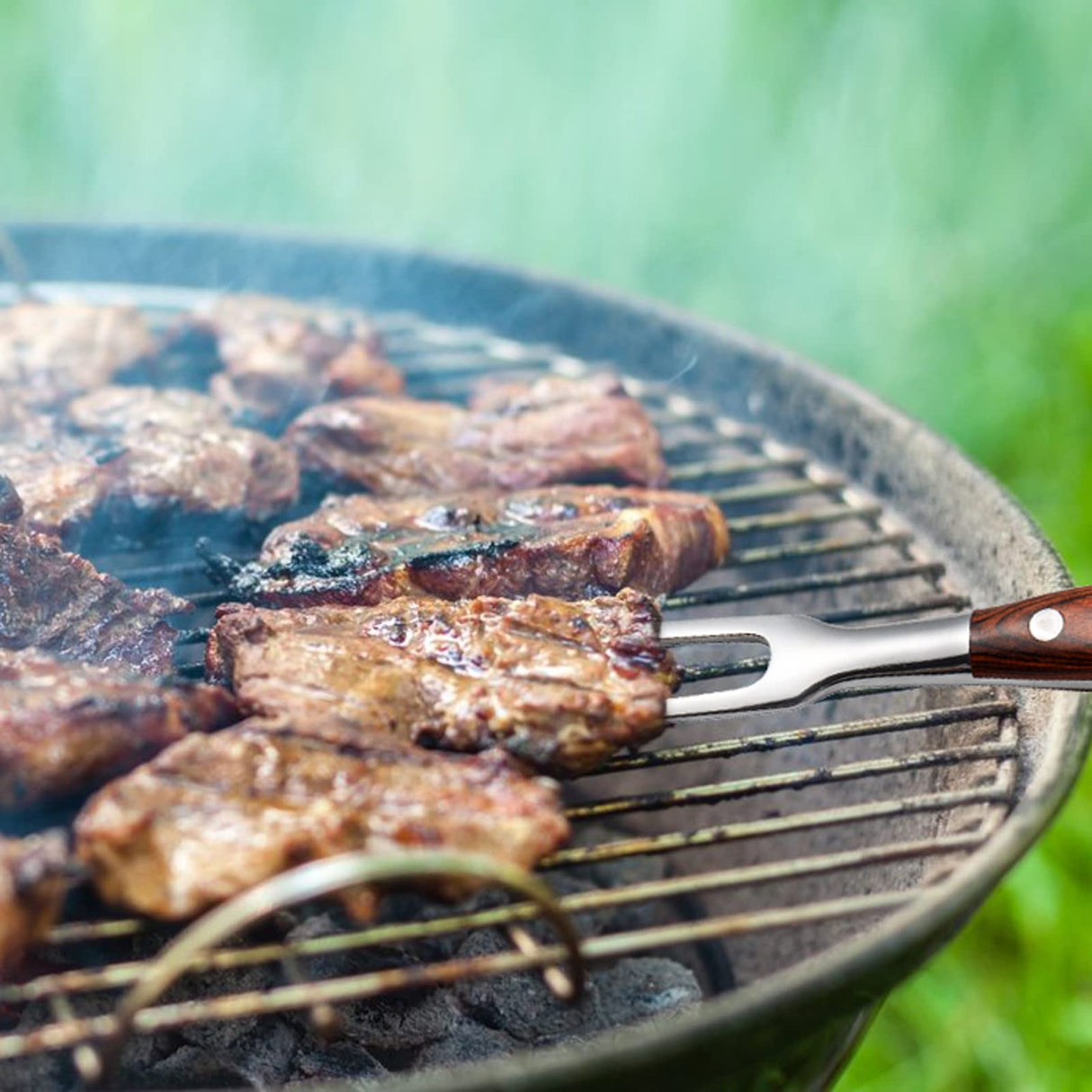 IMEEA 11.5 Inch Meat Fork Stainless Steel Carving Fork with Wooden Handle Two Prong Fork Meat Cooking Fork Barbecue Fork for Chicken Turkey Beef IMEEA