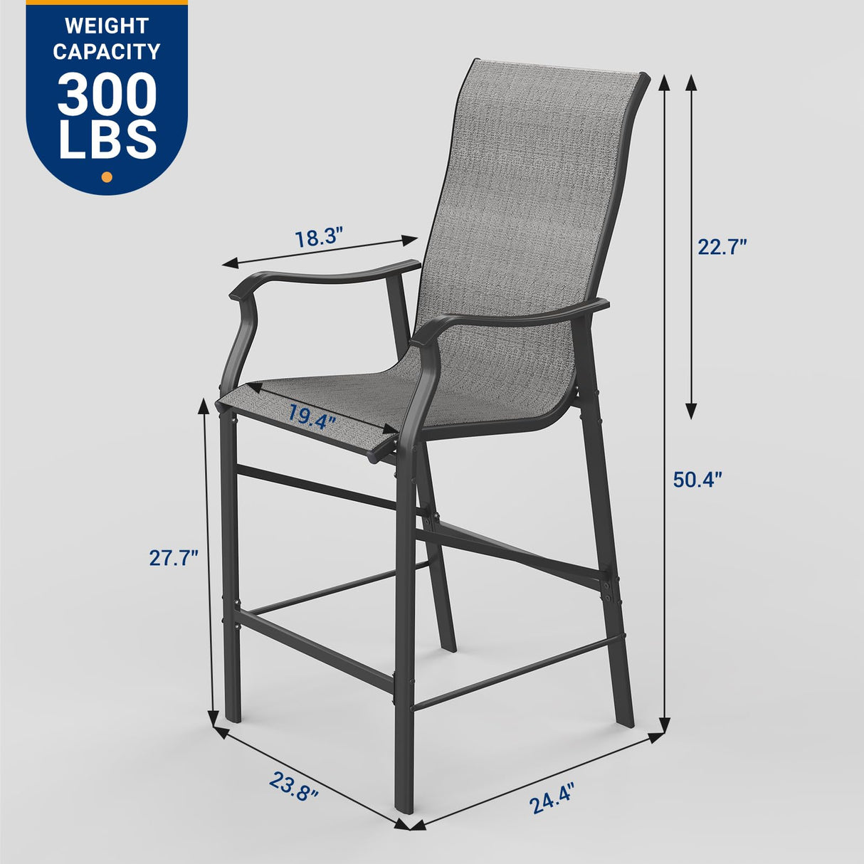 UDPATIO Patio Chairs Bar Stools Set of 4,Outdoor Bar Height Chairs with High Back and Armrest,Metal Frame and Breathable Textilene for Balcony,Pool,Deck,Garden(Grey White) UDPATIO