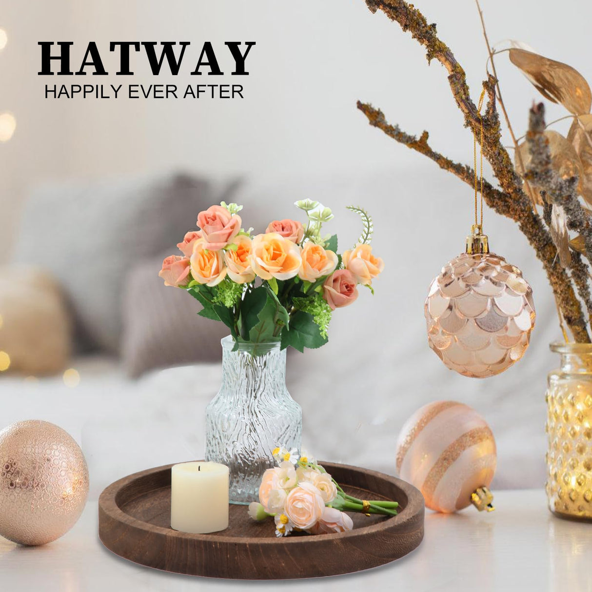 Hatway Wooden Decorative Tray Candle Holder Round Wood Tray Home Decor,Centerpieces Plates for Table centerpieces for CoffeeTable,Christmas Decor Hatway