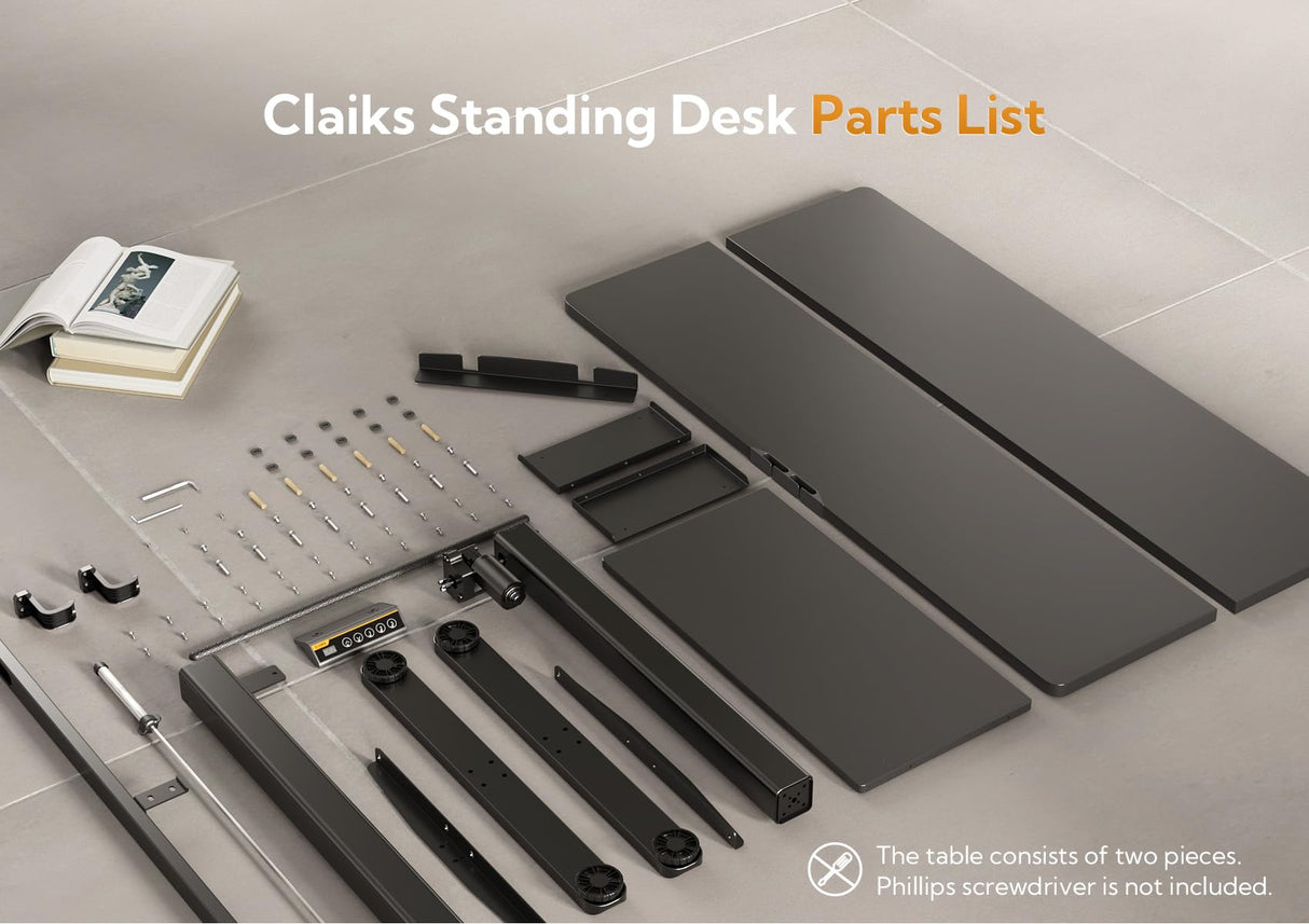 Claiks Standing Desk with Keyboard Tray, Standing Desk Adjustable Height, Raising Desks for Home Office and Computer Workstation, 55 Inches, Black Claiks