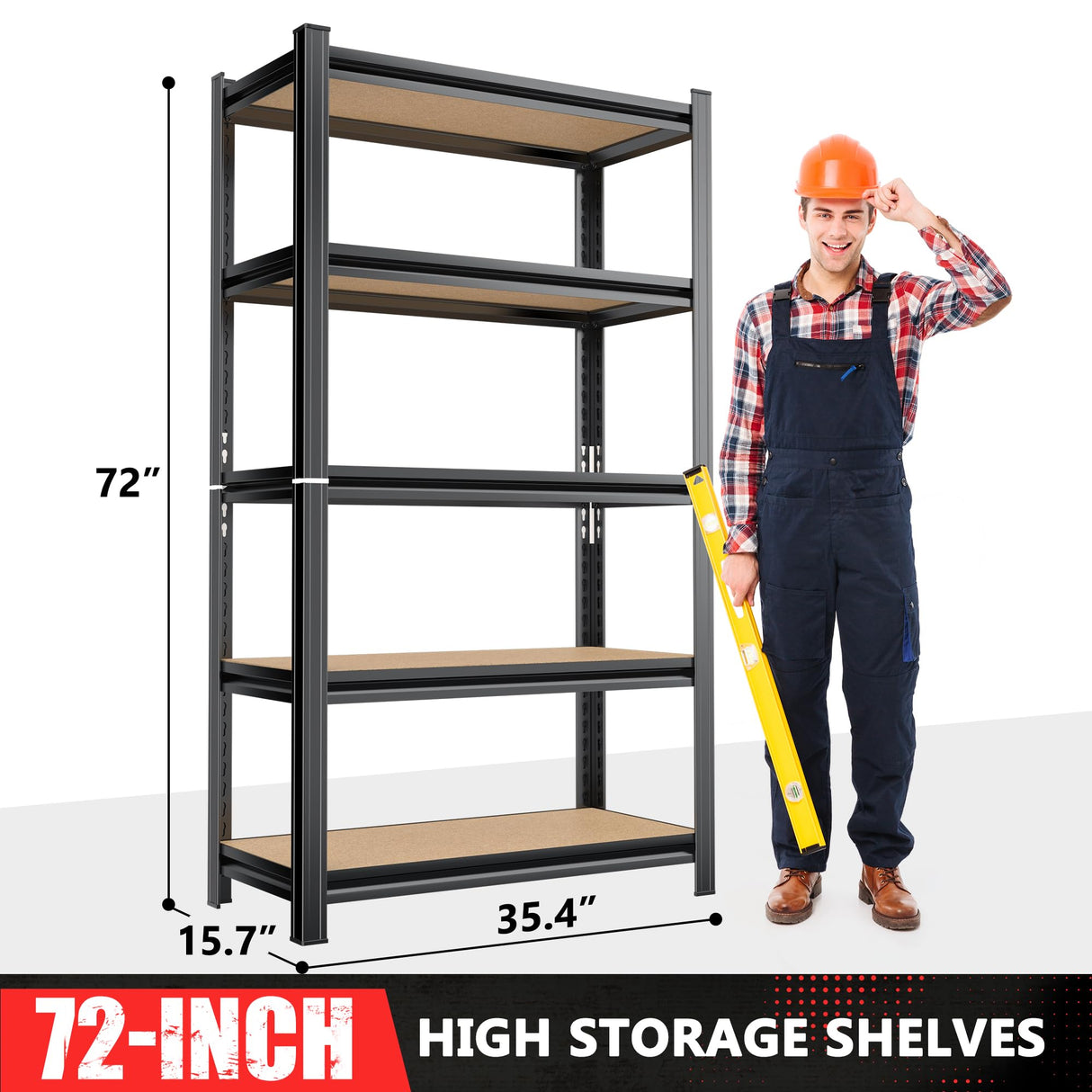 72" H Garage Shelving Unit, 5-Tier Heavy Duty Storage Shelves, 2000 lbs Capacity, Industrial Utility Rack Shelf, 72" H x 35.4" W x 15.7" D Adjustable Metal Shelving for Warehouse Kitchen Basement Metallitrend