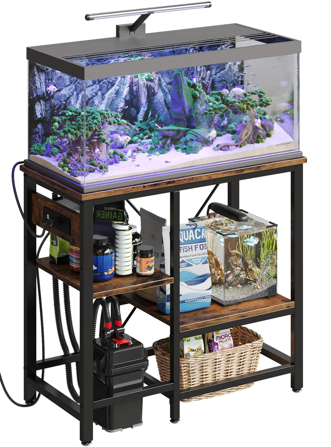 Bestier 20-29-37 Gallon Fish Tank Stand with Power Outlet, 30x13 Metal Aquarium Stand, 6-Leg Reptile Tank Stand with 3-Tier Adjustable Storage Shelves, 400LBS Capacity Bestier