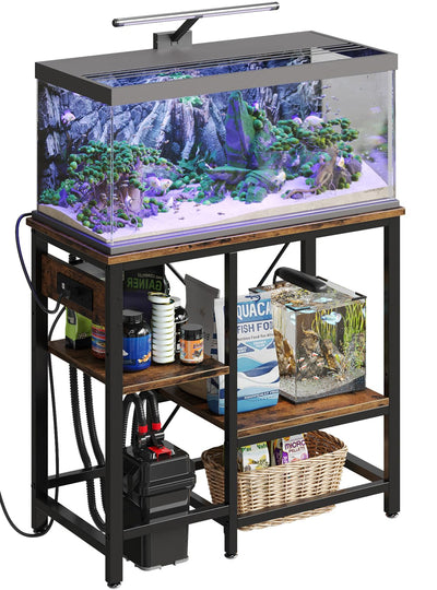 Bestier 20-29-37 Gallon Fish Tank Stand with Power Outlet, 30x13 Metal Aquarium Stand, 6-Leg Reptile Tank Stand with 3-Tier Adjustable Storage Shelves, 400LBS Capacity