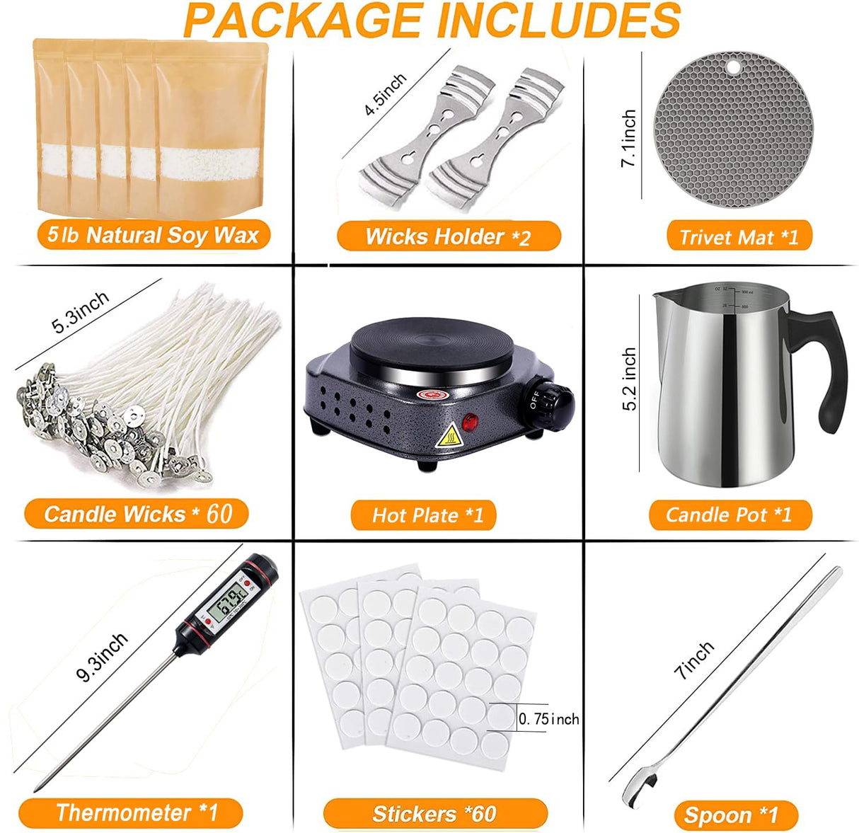 BBAXI Candle Making Kit with Hot Plate for Adults,Candle Wax Melter for Melting Wax,Including cadle Pot, Wax Melter hot Plate,5lb Soy Wax,Stain Spoon,Cotton Wicks,Center Devices,Wick,Thermometer. BBAXI