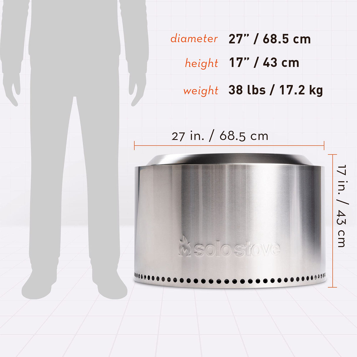 Solo Stove Yukon 2.0, 27 Inch Smokeless Fire Pit with Removable Ash Pan - Wood Burning Portable Stainless Steel Outdoor Fireplace, Stainless Steel, Ideal for 6 or More People, 38 lbs Solo Stove