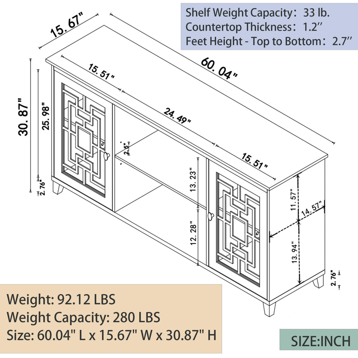 Daxue 60”W Blue Console Table Sofa Table Wood Sideboard with Adjustable Shelves and Doors, Accent Table for Entryway Living Room Hallway Kitchen Storage Cabinets, TV Stand for 75 inch tv, Teal Finish Daxue