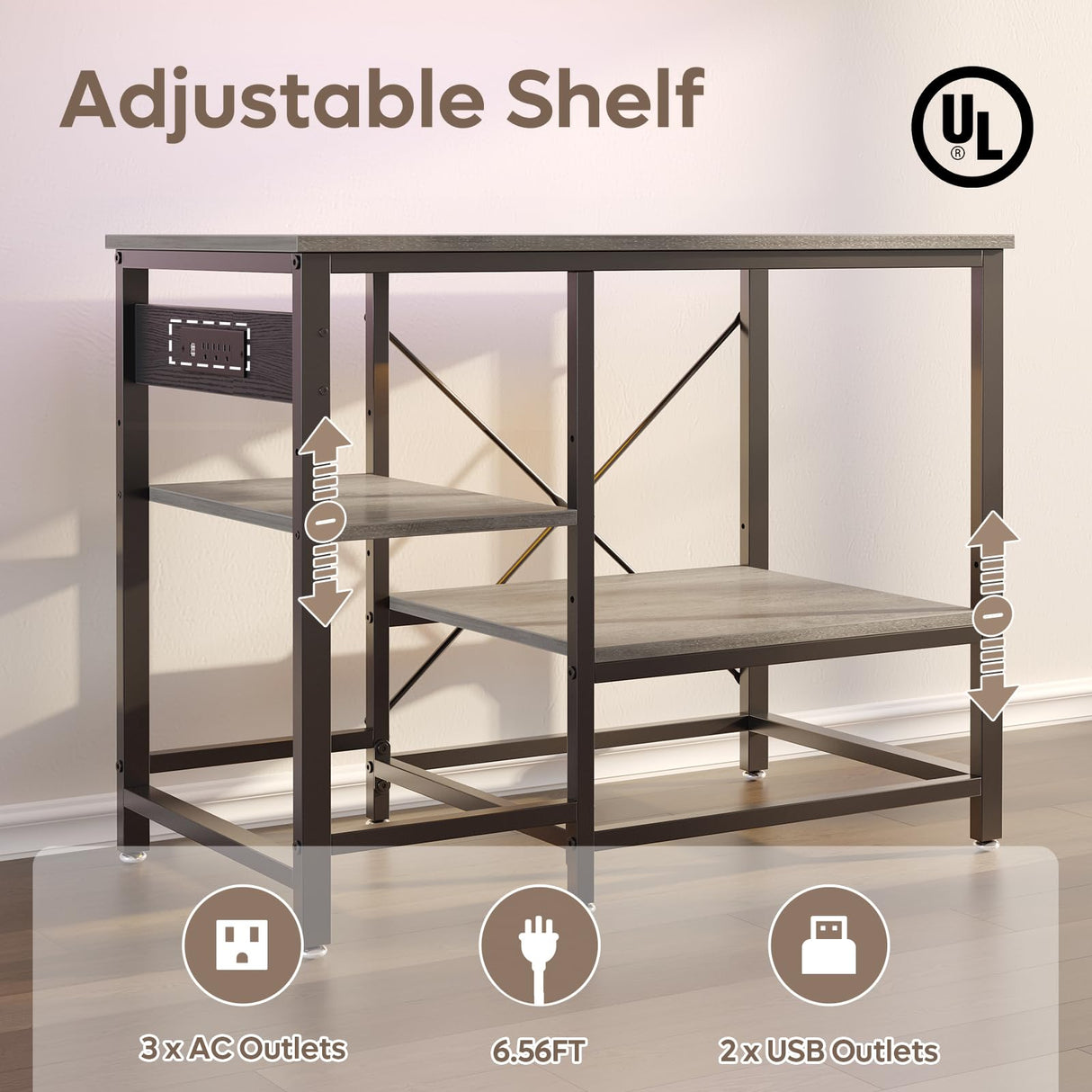 Becuddler 40-50 Gallon Fish Tank Stand with Charging Station, 36x19 Metal Aquarium Stand with 3-Tiers Adjustable Storage Shelves, 6-Legs Reptile Terrarium Stand, 660 LBs Becuddler