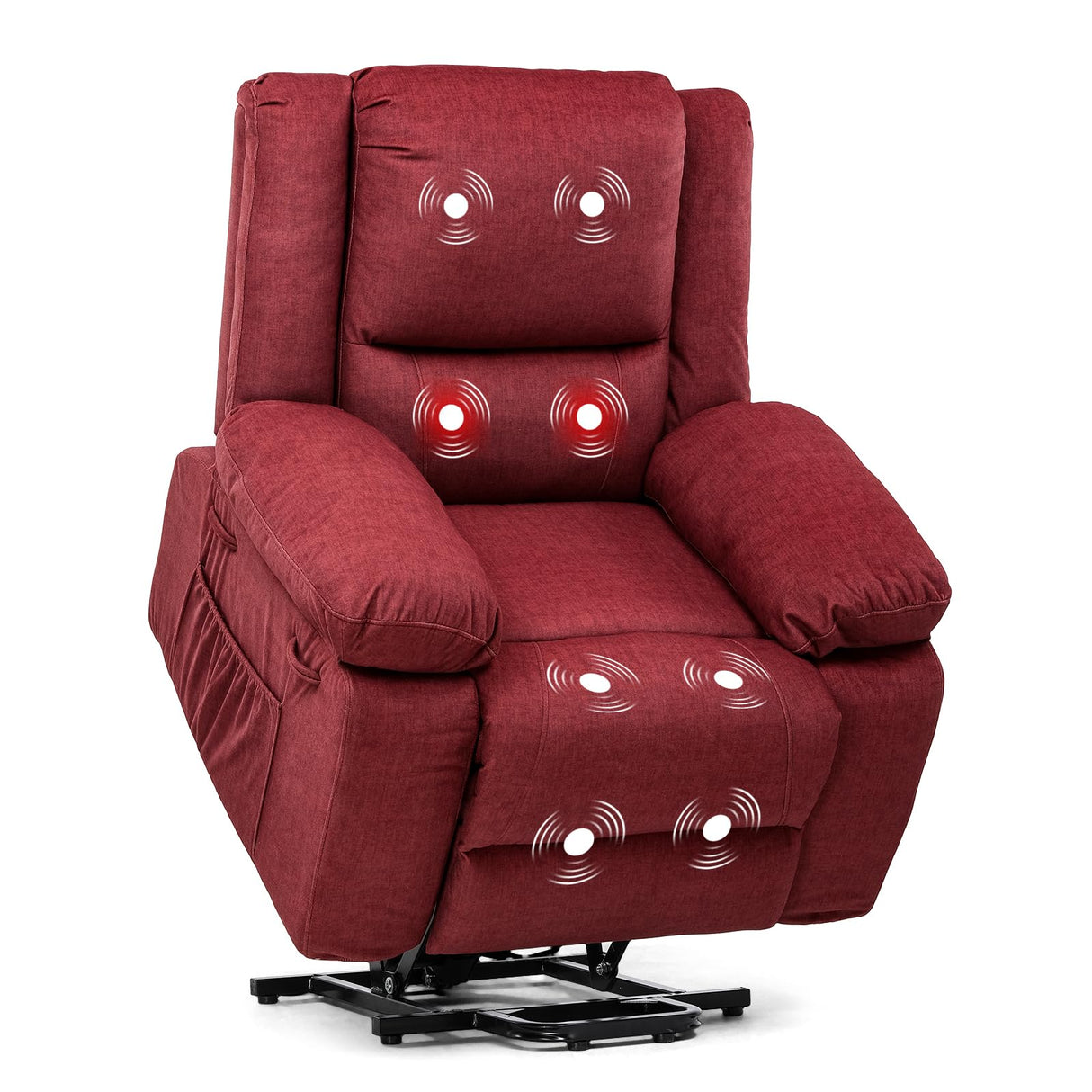COMHOMA Power Up Lift Chairs Recliners for Elderly, Electric Recliner Chair with Massage and Heat,2 Side Pockets, Fabric (Red) COMHOMA