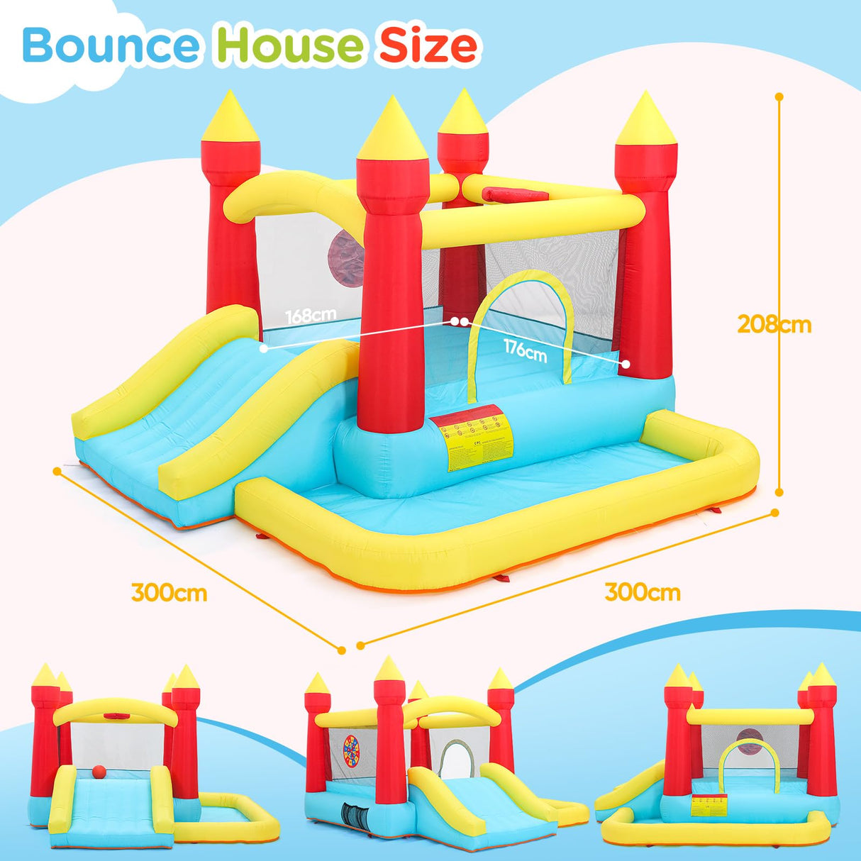 Inflatable Bounce House, Bouncy House with Blower, Bouncy Castle with Slide, Ball Pit, Jump House for Indoor Outdoor Backyard Party for Kids Aged 3-8 (10FT X 10FT X 7FT) with Repair Kit & Storage Bag Toiyjofe