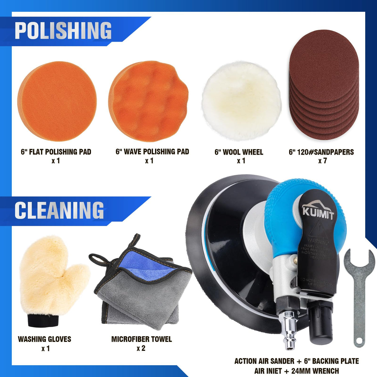 KUIMIT 6 Inches Air Random Orbital Sander, Pneumatic Palm Car Sanders For Wood Polisher Metal,And Auto Body Work, Da Sanders, Dual-action Sander KUIMIT