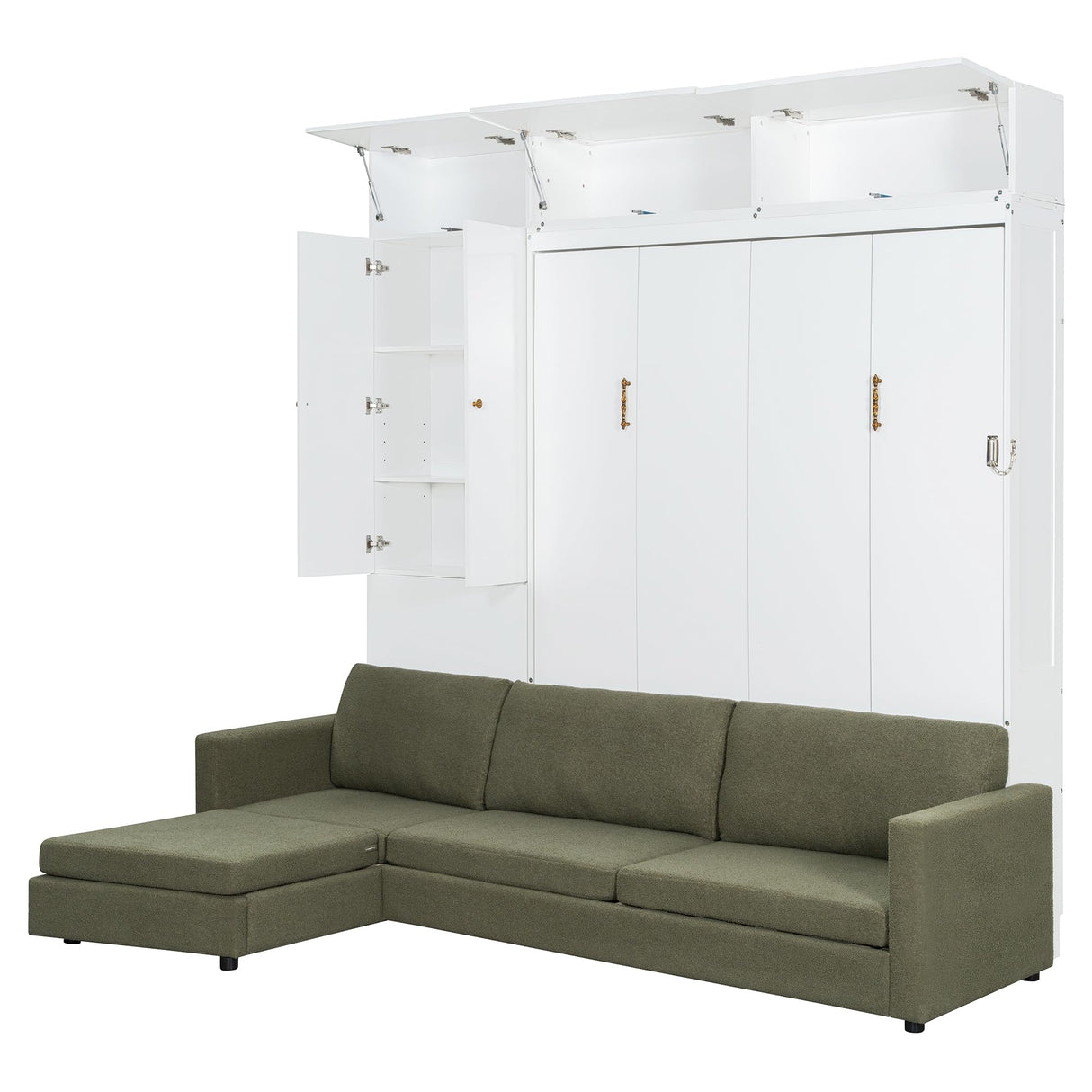Harper & Bright Designs Queen Size Murphy Bed, Wall Bed with Sofa and Shelves, Green Harper & Bright Designs