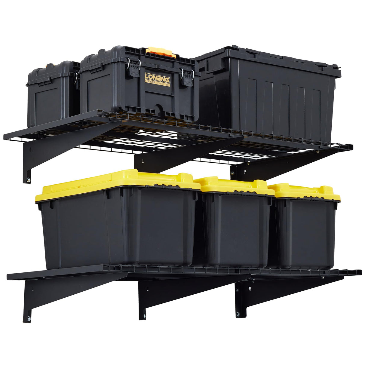 WAREYEASY Garage Wall Shelving, 2-Pack 2 x 4ft Garage Storage Rack,Loads 700 lbs 24-inch-by-48-inch Heavy Duty Wall Shelves,24” x 48” Garage Wall Shelf,Black WAREYEASY