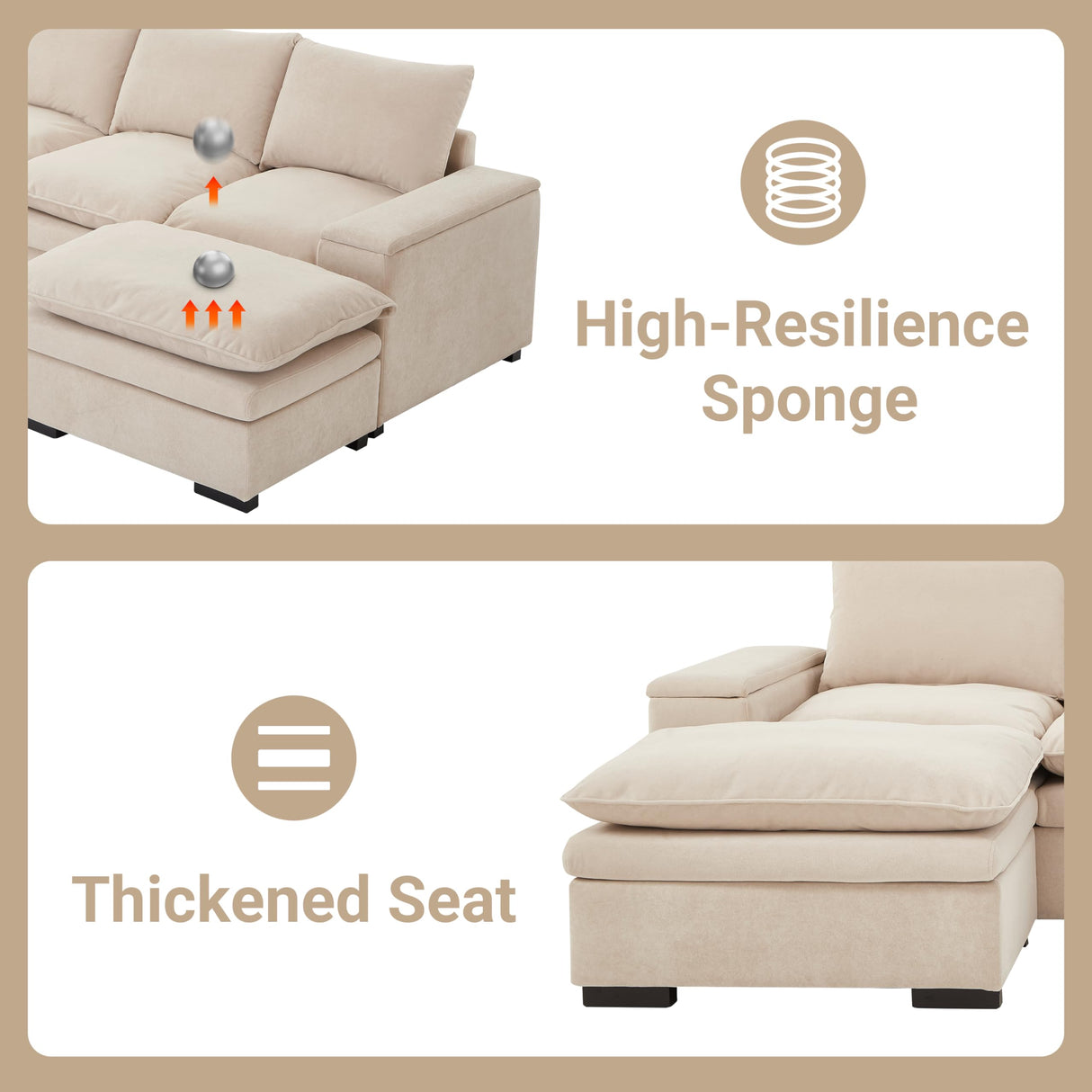 N NOORDENIYA 122″ Oversized Modular Sectional Sofa with Movable Ottoman, 6-Seat Deep Seat Sofa with Armrest Storage, Convertible U Shaped Couch for Living Room, Bedroom and Apartment, Terry, Beige N NOORDENIYA