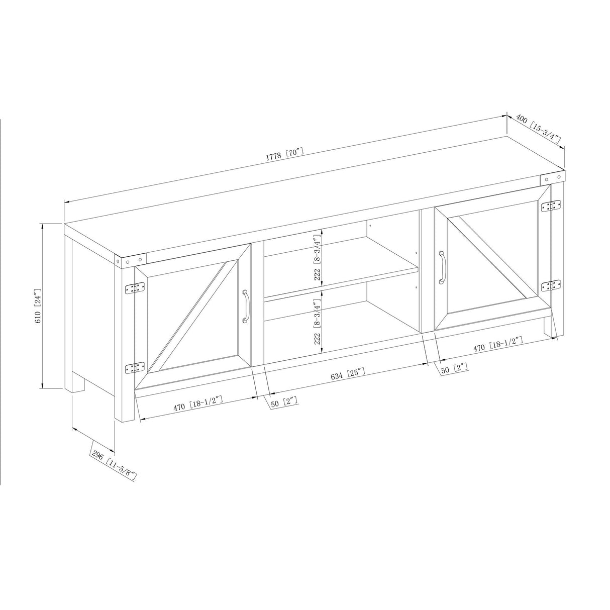 Walker Edison Georgetown Modern Farmhouse Double Barn Door TV Stand for TVs up to 80 Inches, 70 Inch, White Oak, Without Fireplace Walker Edison