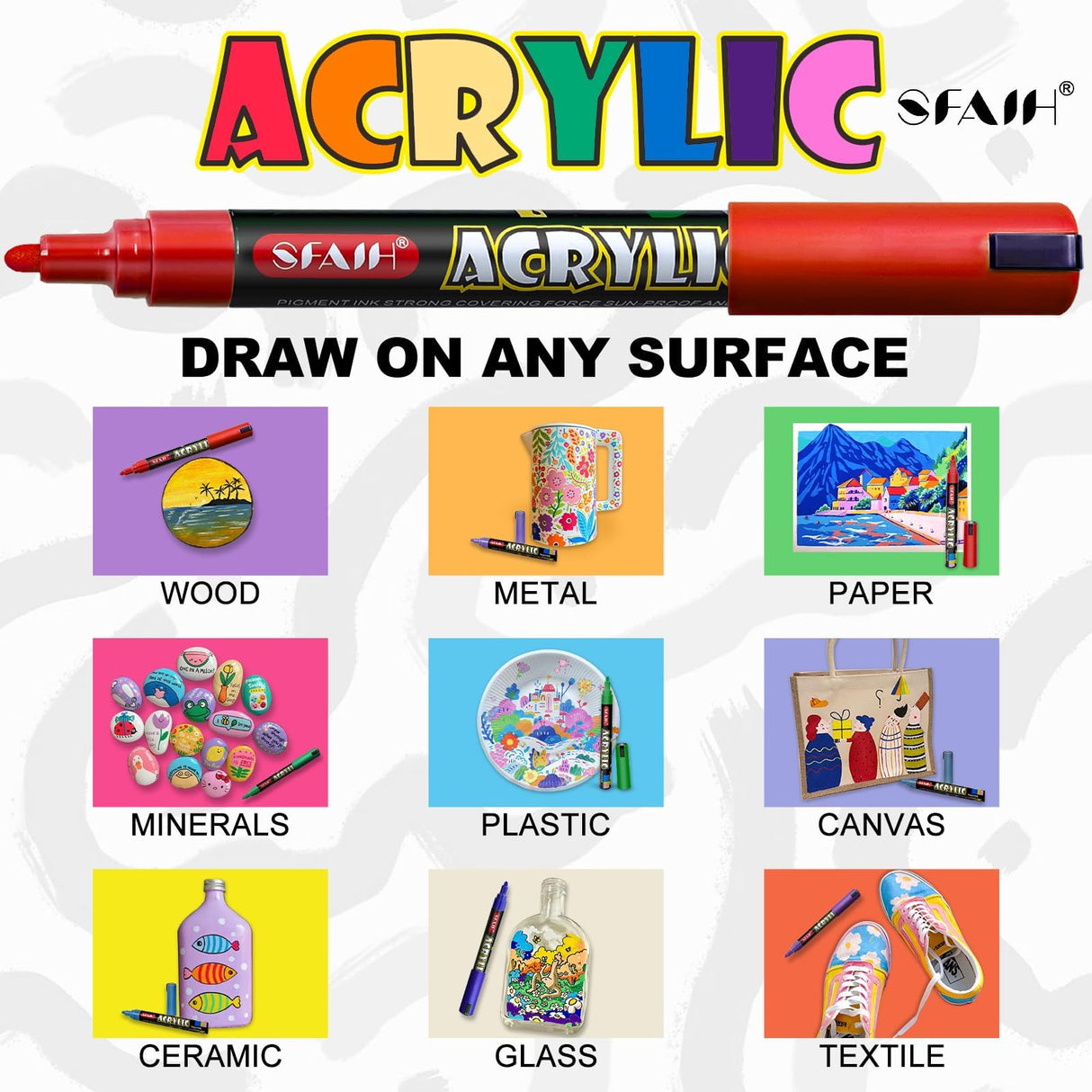 SFAIH Halloween Pumpkin Acrylic Paint Markers Pens - 60 Colors Pumpkin Markers for Rock Painting, Pumpkin Painting, Wood, Metal, Fabric, Plastic, Canvas, Glass, Ceramic, Diy Crafts, 3mm Medium Tip SFAIH