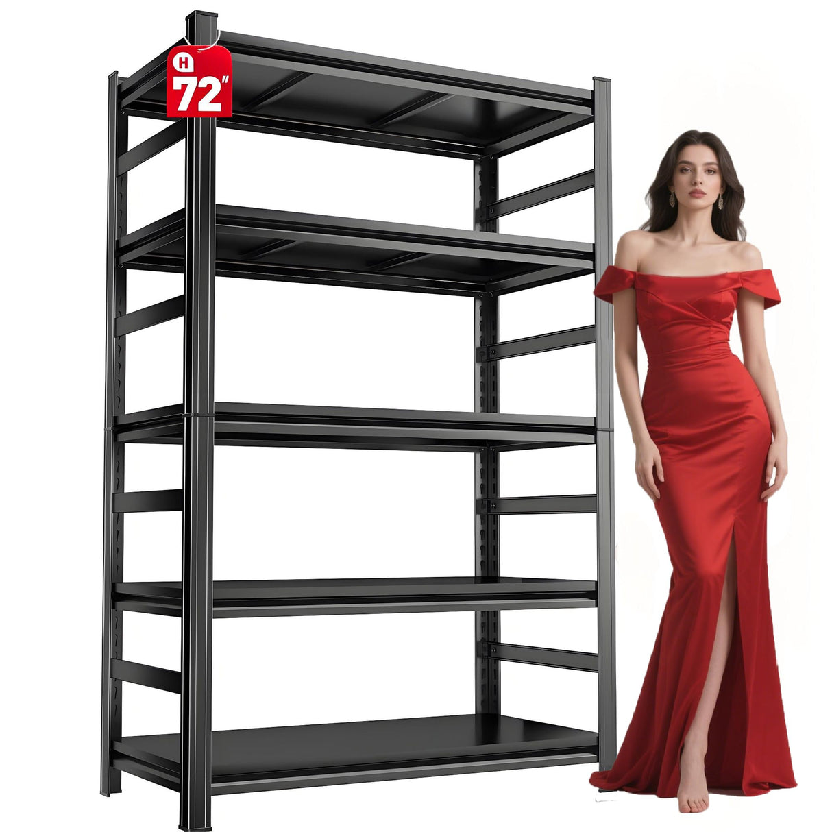 72" H Garage Shelving 5 Tier Shelving Unit, 3500Lbs Adjustable Metal Garage Storage Shelves Heavy Duty for Basement, Warehouse, Kitchen, Pantry (71.18'H X 35.43''W X 15.75''D) PRESTELION