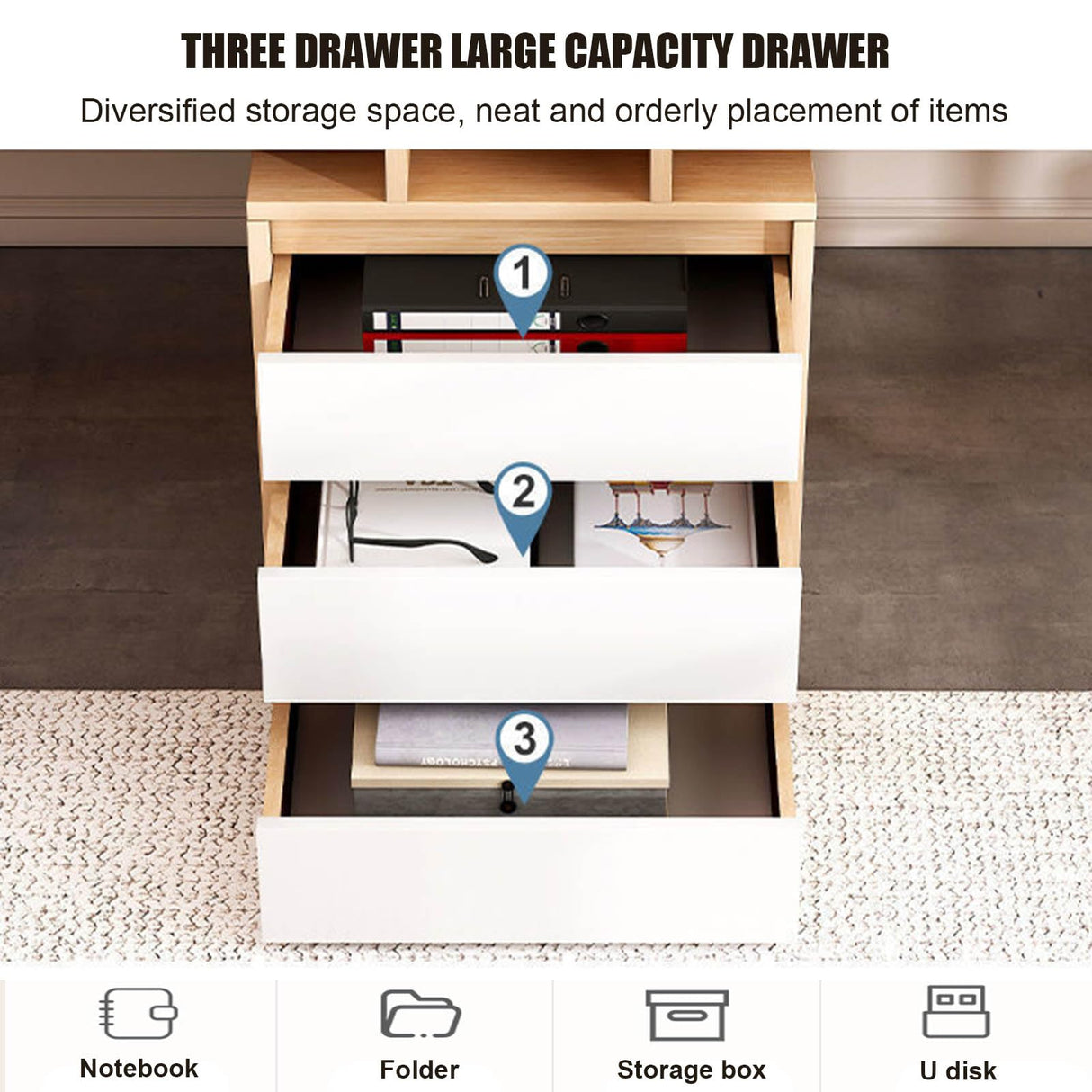 SUZEPER Two Person Desk with Drawers,Extra Long Desk with Storage Cabinet Shelf, Double Computer Gaming Desk, 2 Person Desk Writing Study Desk for Home Office Desk (200x50x73cm(79x20x29inch), A) SUZEPER