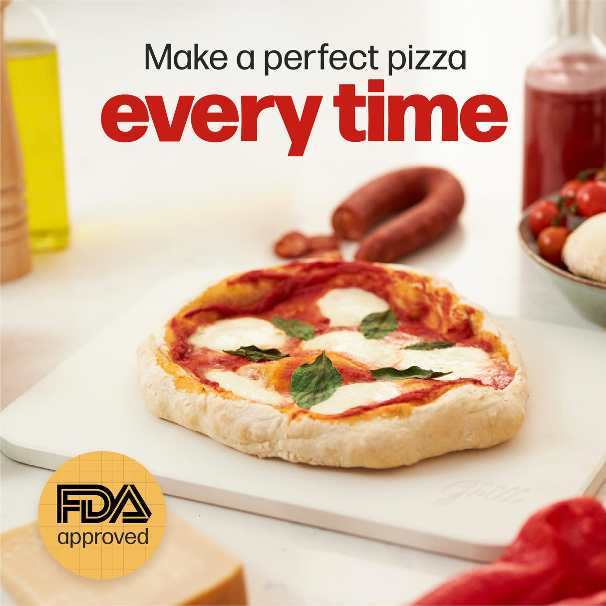 HANS GRILL PIZZA STONE | Rectangular Pizza Stone For Oven Baking & BBQ Grilling With Free Wooden Peel | Extra Large 15 x 12" Inch Durable Cordierite Cooking Stone. Hans Grill