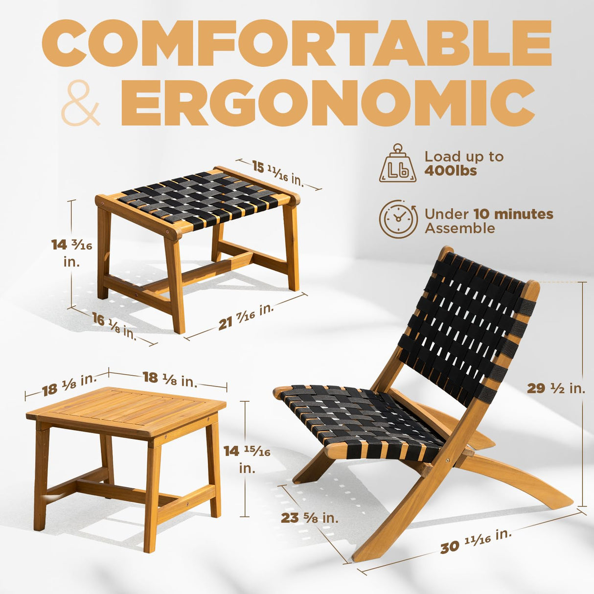 IDZO Design Heavy Duty 400lbs Capacity Patio Bistro Piece with Ottomans Outdoor, Onesize, Foldable Reclining Set 5 IDZO