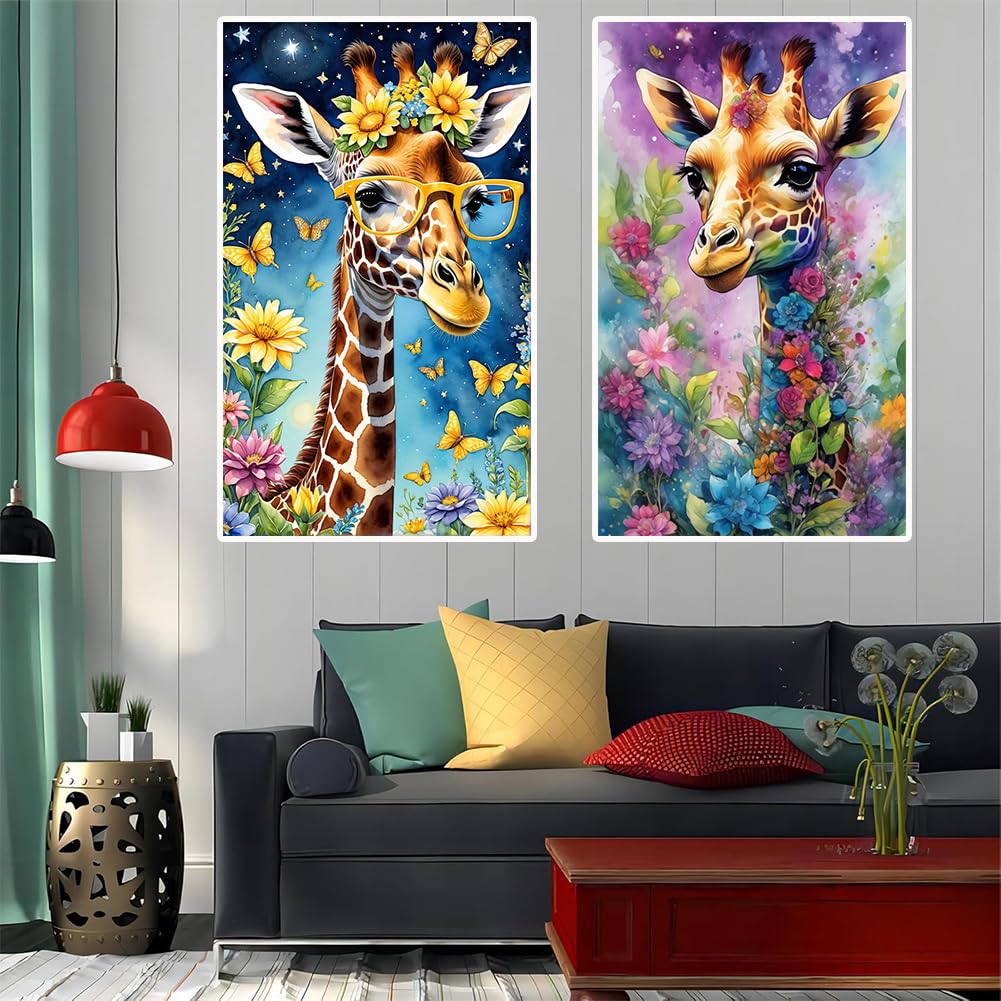 OFRKE 2-Piece Giraffe Diamond Painting Kits for Adults, Round Full Drill 5D DIY Diamond Art Kits for Home Wall Decor 12"x20" OFRKE