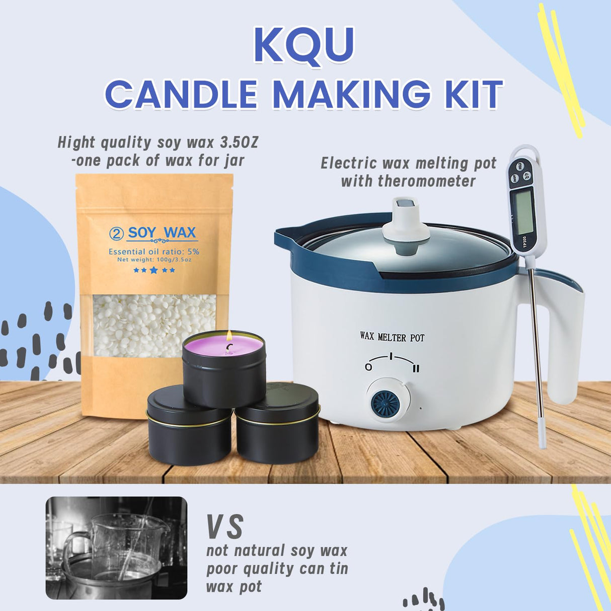 Candle Making Starter Kit for Adults, Soy Candle Maker Set with Wax Melter, Premium Wax Melts Pot Kit to Make Your own Candles KQU