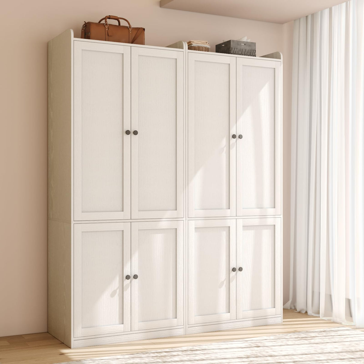 TUSY Larger Armoire Wardrobe Closet with 2 Hanging Rods & 8 Doors, 81.9" Tall Wardrobe Closet Cabinet with 6 Drawers, Modern Clothes Storage Cabinet, 81.9”H x 19.7”D x 126”W, DCCD TUSY
