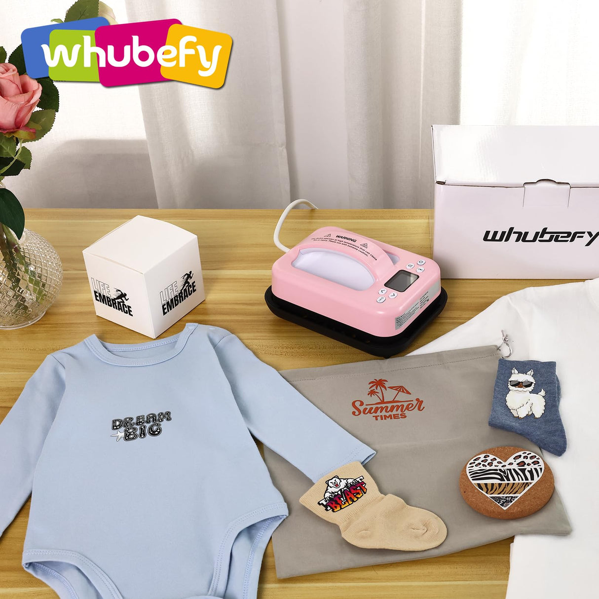 Whubefy Smart Heat Press Machine for T Shirts 7x5 Portable APP Control Easy Press Dual-Tube Fast Heat Up w/Insulated Base & Ceramic-Coated Heat Plate, Built-in Bluetooth Mini Iron for Small Projects Whubefy