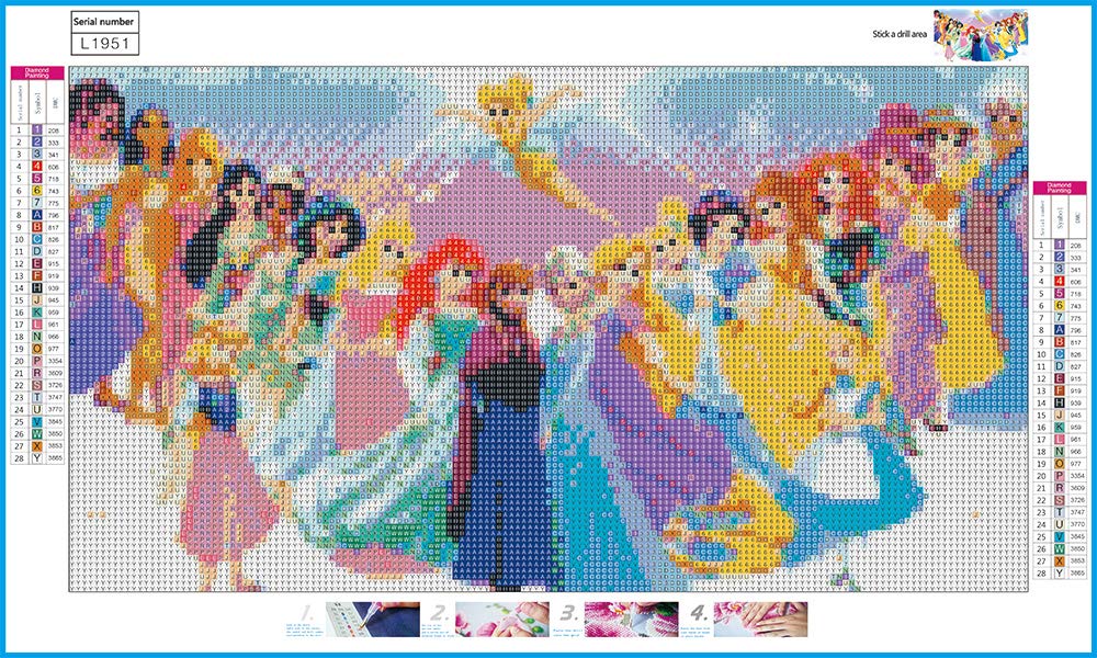 DIY 5D Full Diamond Art by Number Kit, Princesses Cinderella Sleeping Beauty Mermaid Aladdin Pocahontas Mulan Rhinestone Embroidery Cross Stitch Arts Craft for Canvas Wall Decor 11.81x19.68" Better Selection