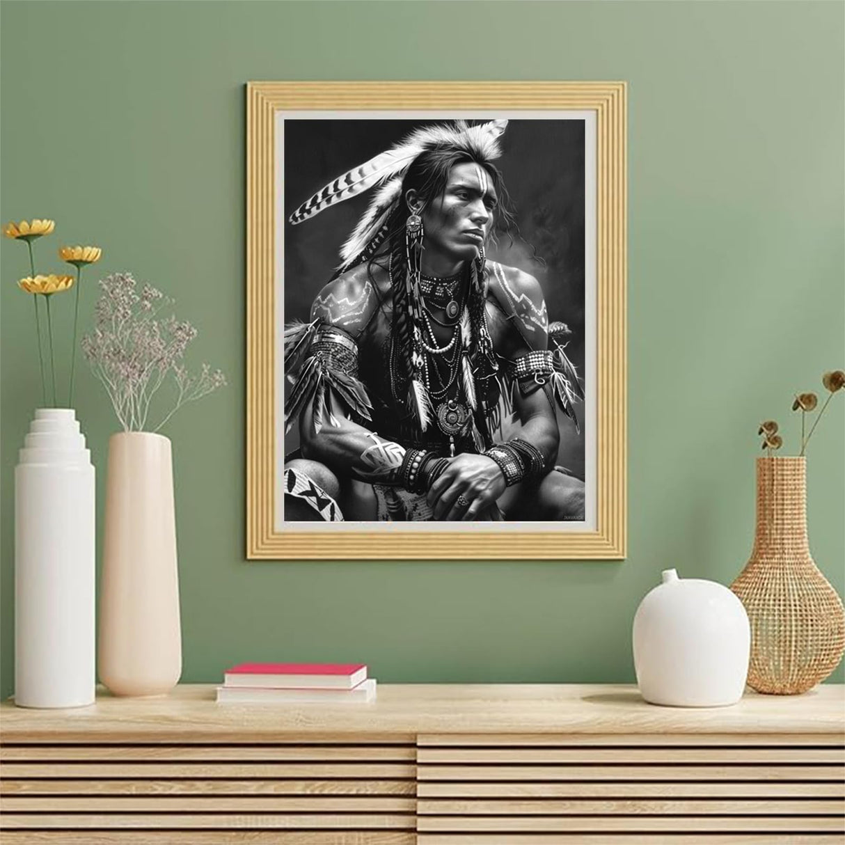 JXAVAXDE American Native Indian Man Black and White 5D Diamond Art Painting for Adults Full Drill Round Diamond Paint by Number Kits for Beginners Gems Cross Stitch for Wall Decor 12x16 inch JXAVAXDE