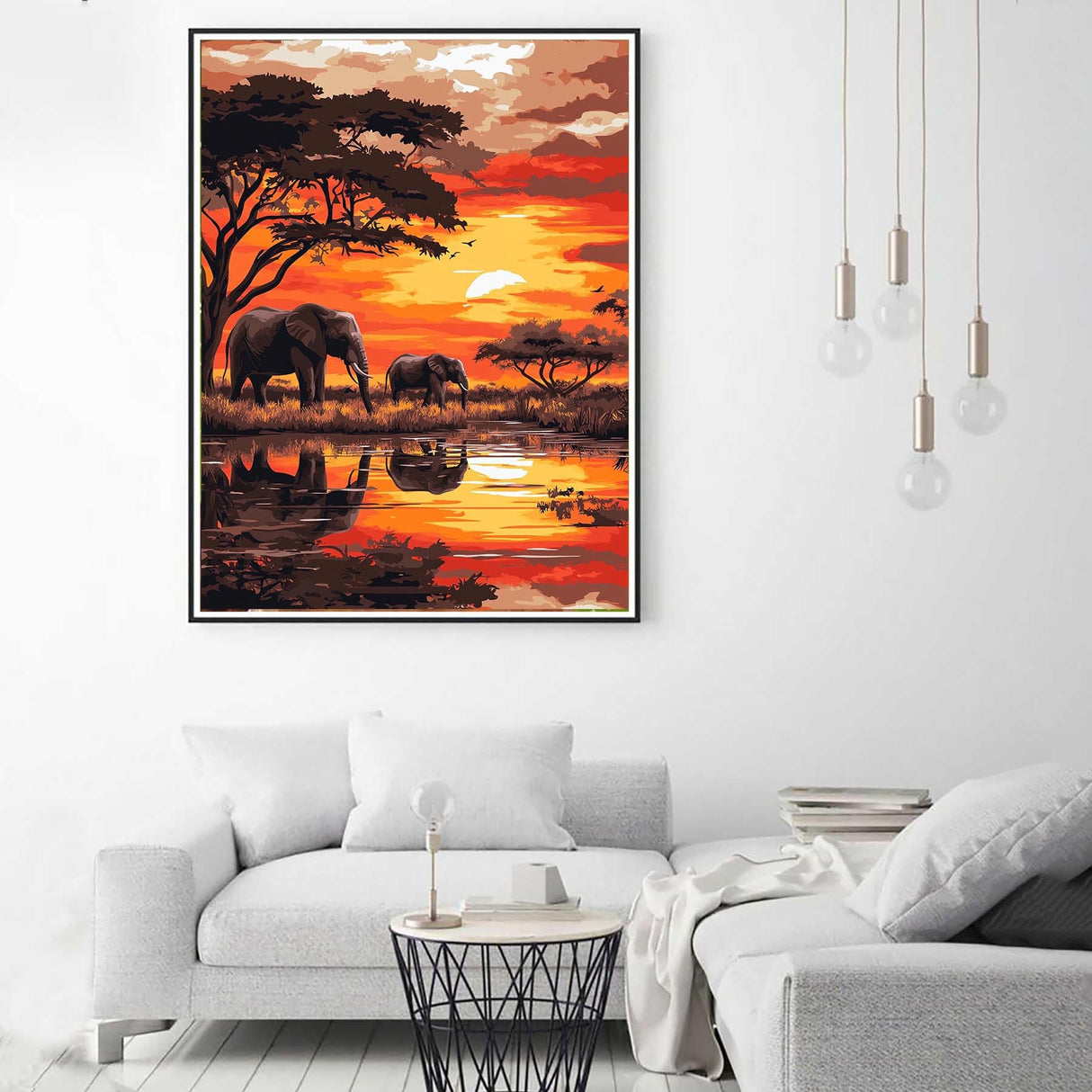 Zariocy Paint by Numbers Kits for Adults - Elephant DIY Oil Paintings Canvas Acrylic Paint Set - Sunset Landscape Paint by Numbers Kit for Beginners and Ideal for Home Decor 16x20 inch Zariocy