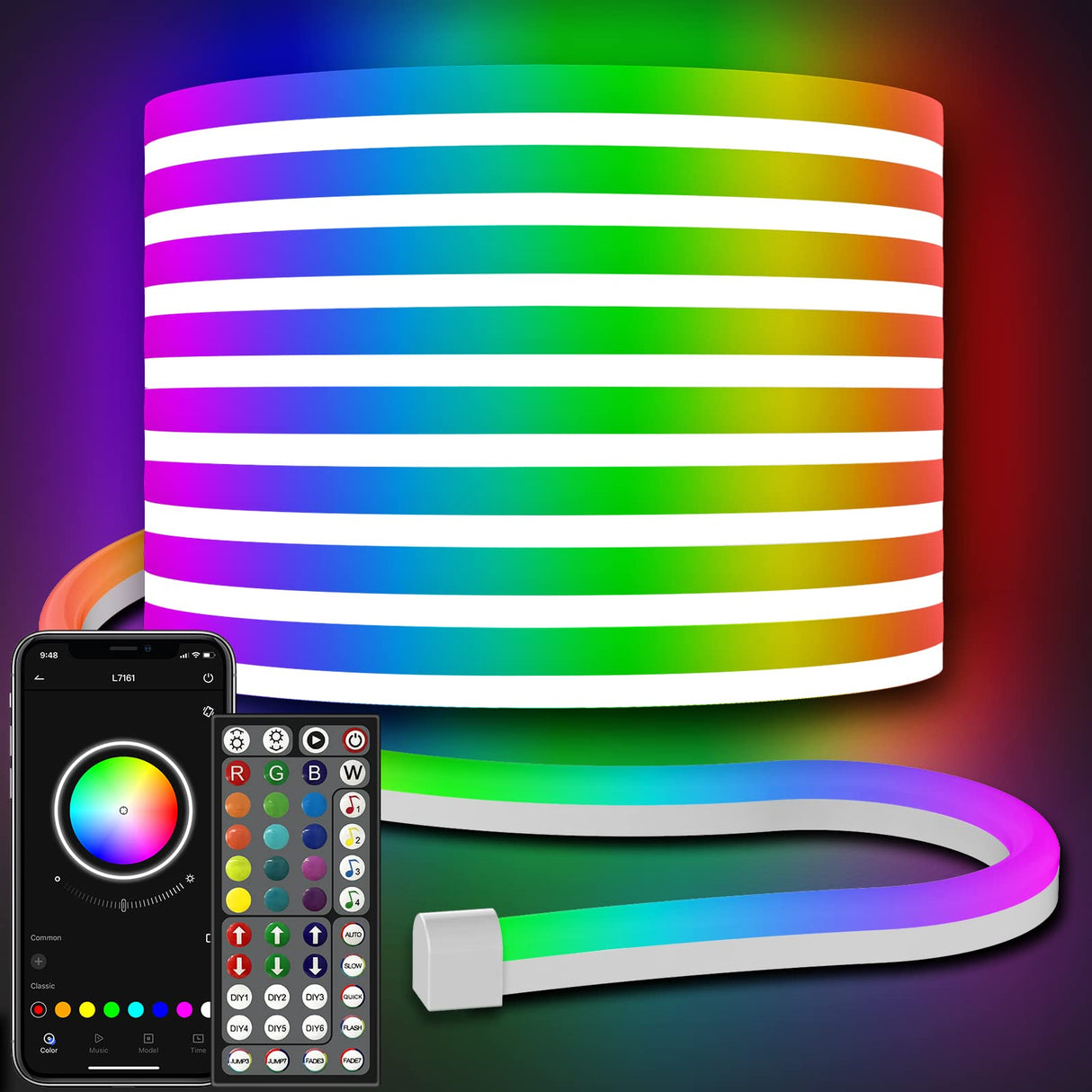 Led Neon Rope Lights 32.8Ft,Control with App/Remote,Flexible Led Rope Lights,Multiple Modes,IP65 Outdoor RGB Neon Lights Waterproof,Music Sync Gaming Led Neon Strip Lights for Bedroom Indoor Led Light AILBTON