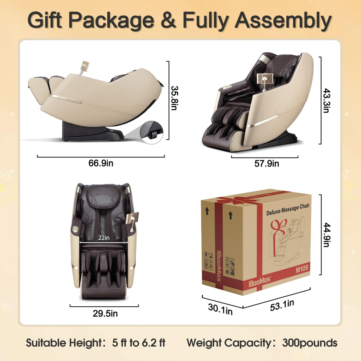 iBooMas Massage Chair, 2025 SL-Track Zero Gravity Shiatu Massage Chairs Full Body Recliner, APP, Touch Screen, Foot Rollers, Airbags, Bluetooth, Body Scan, Thai Stretch(Brown) iBooMas