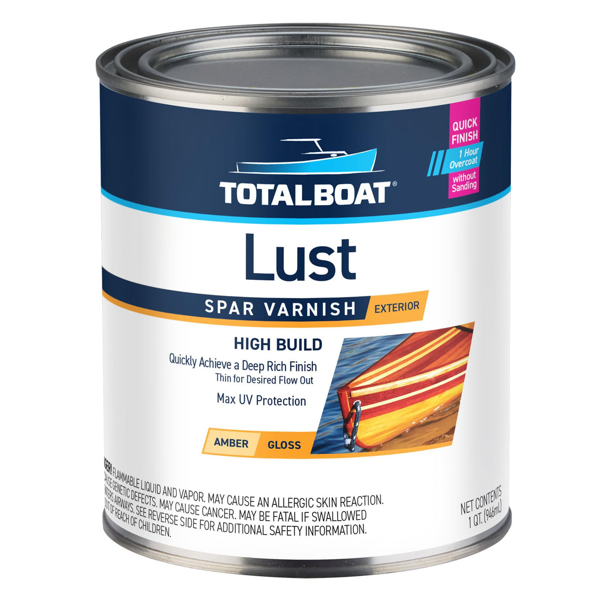 TotalBoat-482869 Lust Marine Varnish, High Gloss and Matte Finish for Wood, Boats, Outdoor Furniture (High Gloss, Quart) TotalBoat