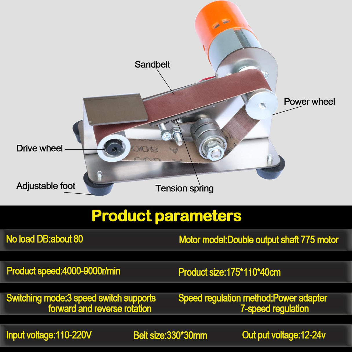 Hiqalty Mini Belt Sander - 15 Degree Knife Sharpener Electric Bench Grinder Sanding Machine, 7 Adjustable Speed Table Top Grinder Polisher for DIY Woodworking, Metal, Knife Making (Plus Kit) Hiqalty