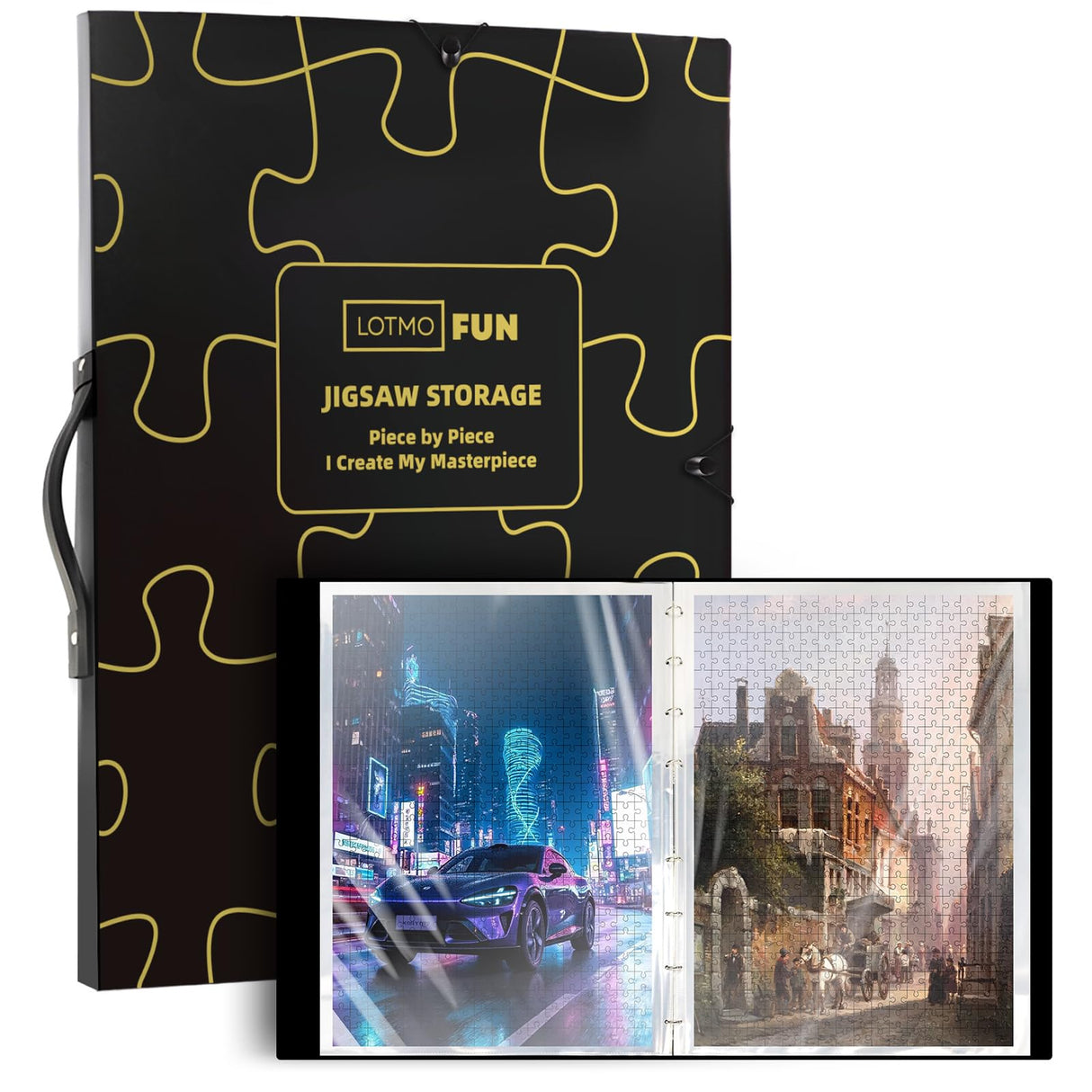 LOTMOFUN Puzzle Storage Folder for 1000 Pieces, Portable Large Capacity Jigsaw Puzzle Organizer with 25 Pockets for 50 Sets Puzzle Folder, Dustproof and Protective Puzzles Accessories LOTMOFUN